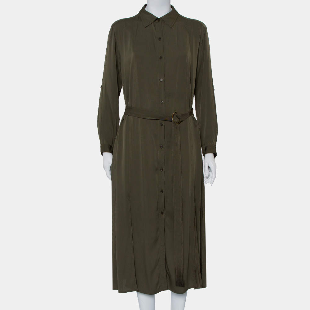 Diane Von Furstenberg Military Green Silk Belted Clarise Dress M