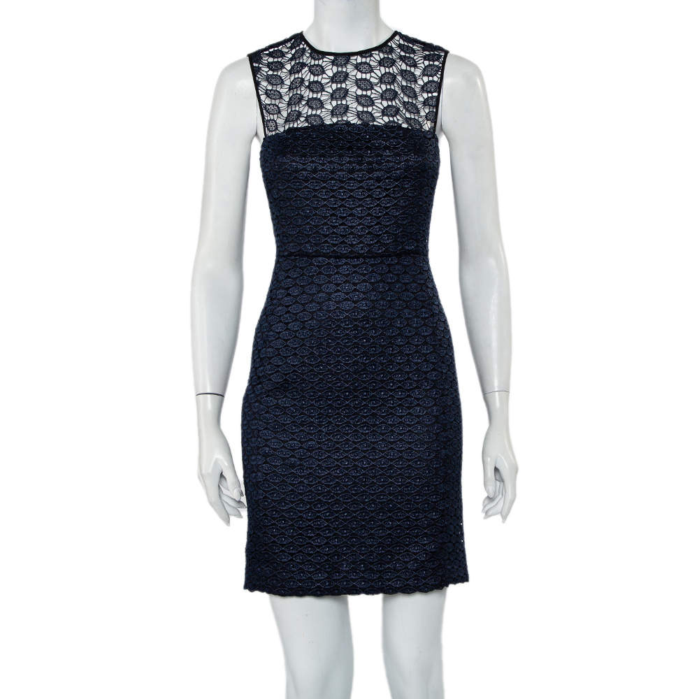 Pre Owned Diane Von Furstenberg Navy Blue Kinchu SG Lace Dress S