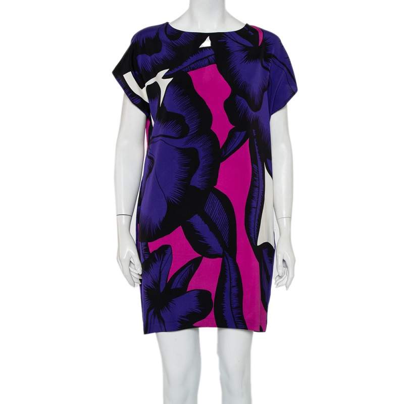 مملوكة مسبقًا Diane Von Furstenberg Blue Printed Crepe Oversized Harriet Dress S