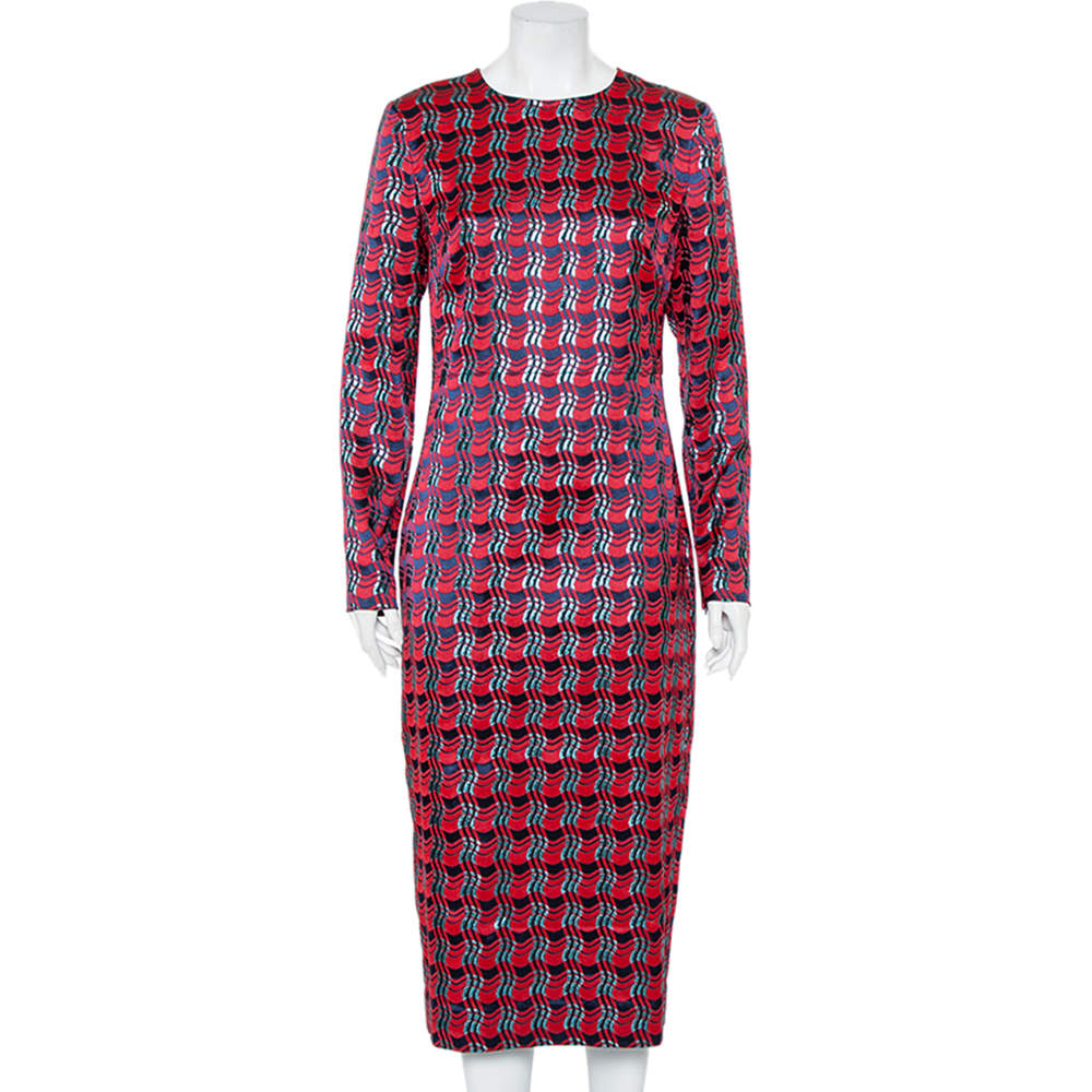 Pre Owned Diane Von Furstenberg Red Patterned Lamé Maxi Dress L
