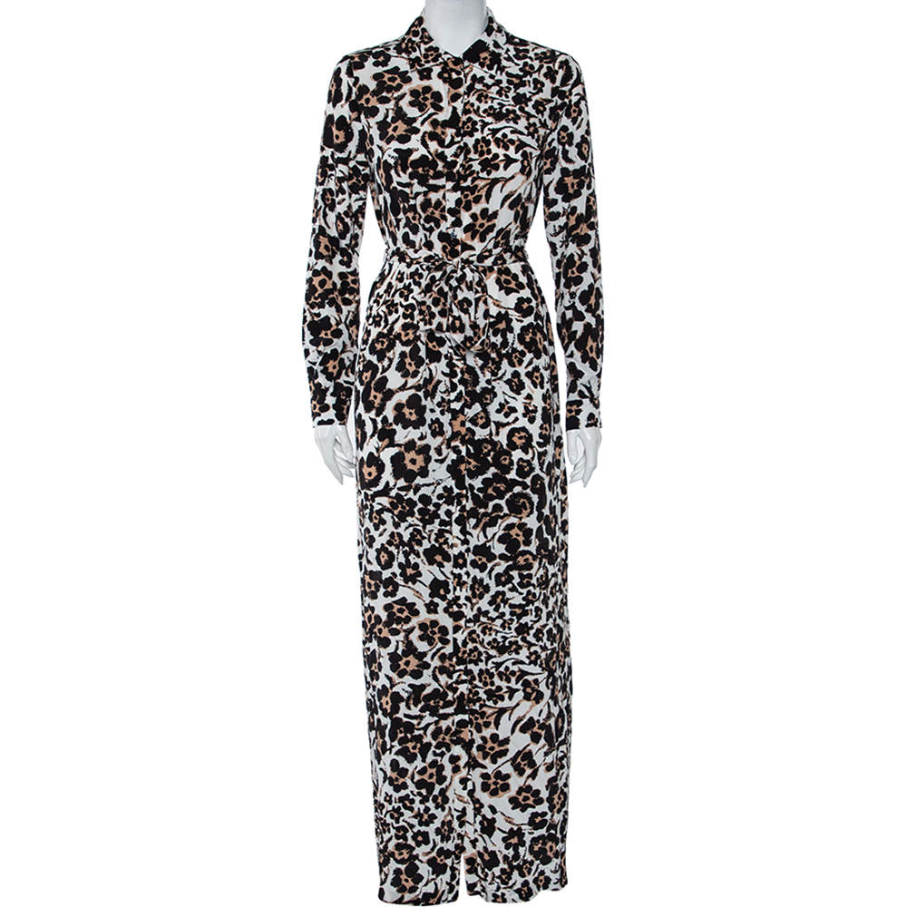 Pre Owned Diane Von Furstenberg Beige Handpainted Floral Printed Silk Belted Amina Dress M