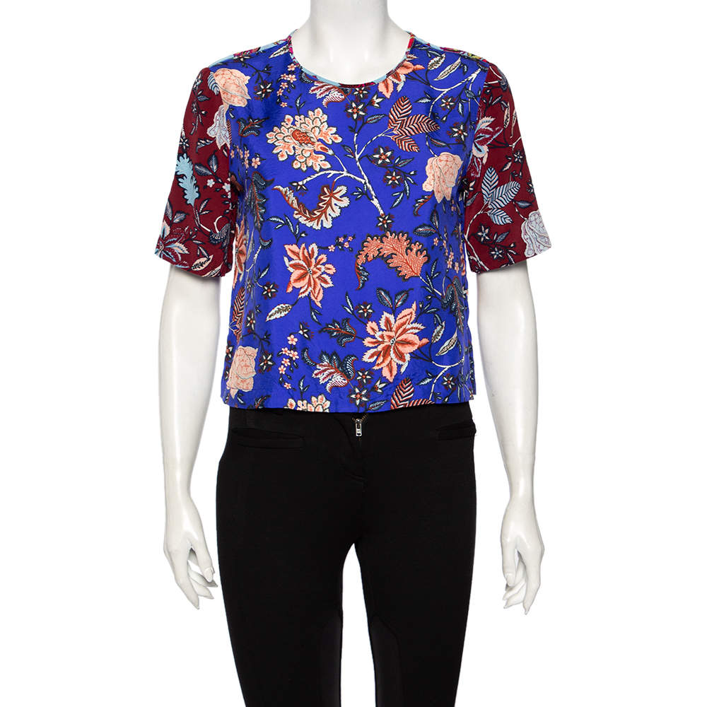 Pre Owned Diane Von Furstenberg Multicolor Floral Printed Silk Top S