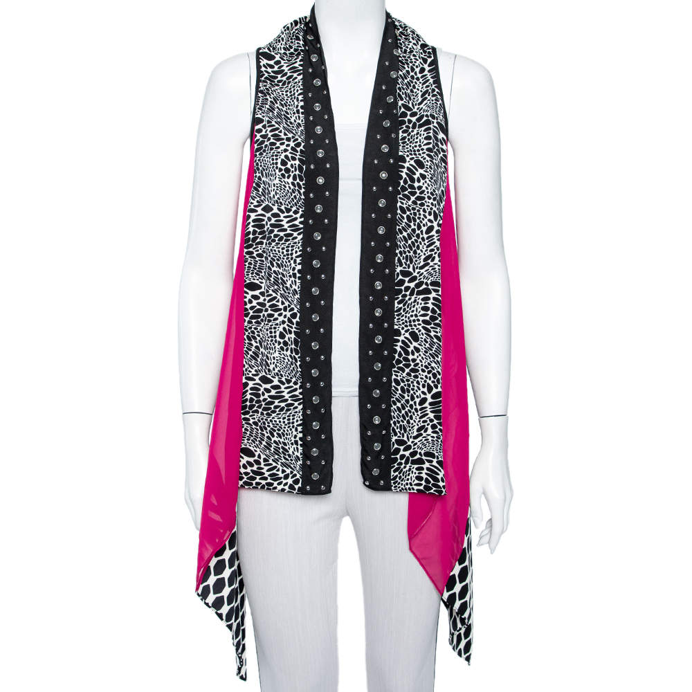 Pre Owned Diane Von Furstenberg Multicolor Silk Paneled Metal Embellished Short Serape Shrug (One Size)