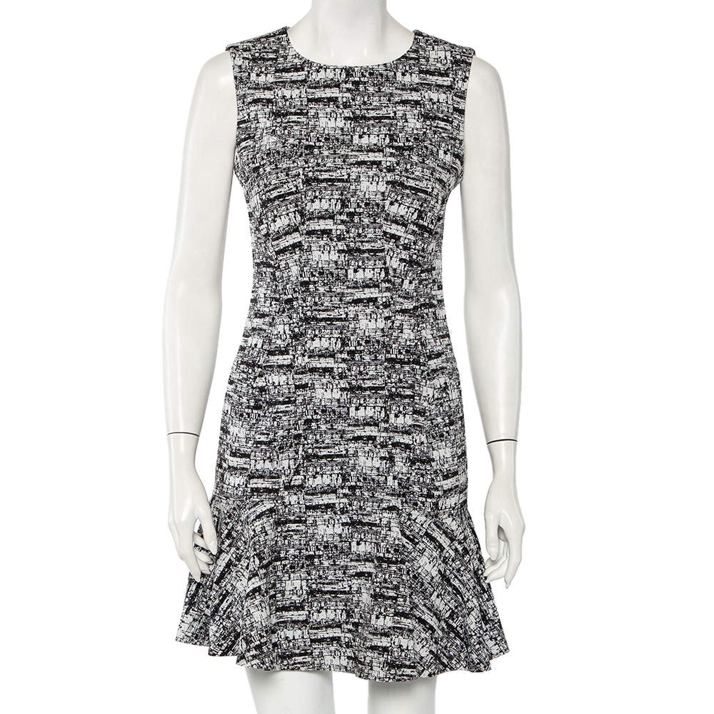 Pre Owned Diane Von Furstenberg Monochrome Jacquard Sleeveless Jaelyn Flutter Dress M