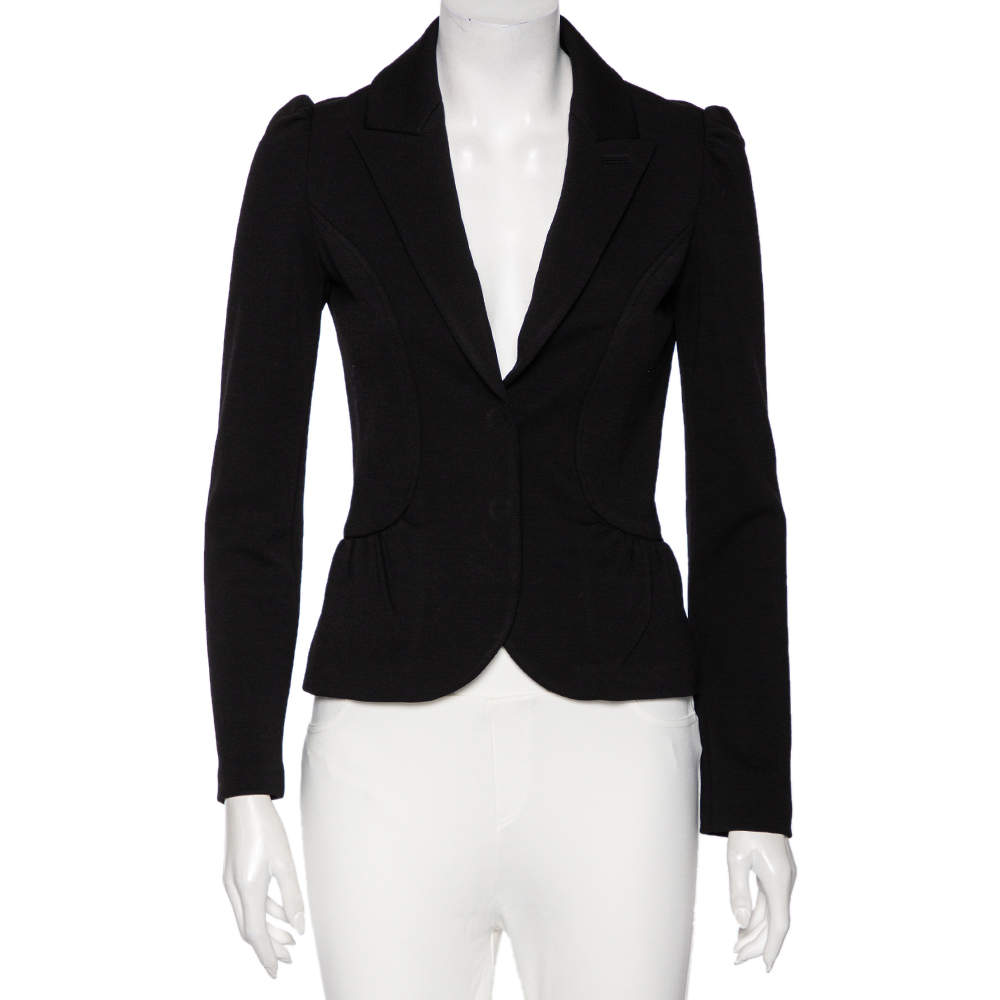Pre Owned Diane Von Furstenberg Black Wool Paneled Lena Blazer S