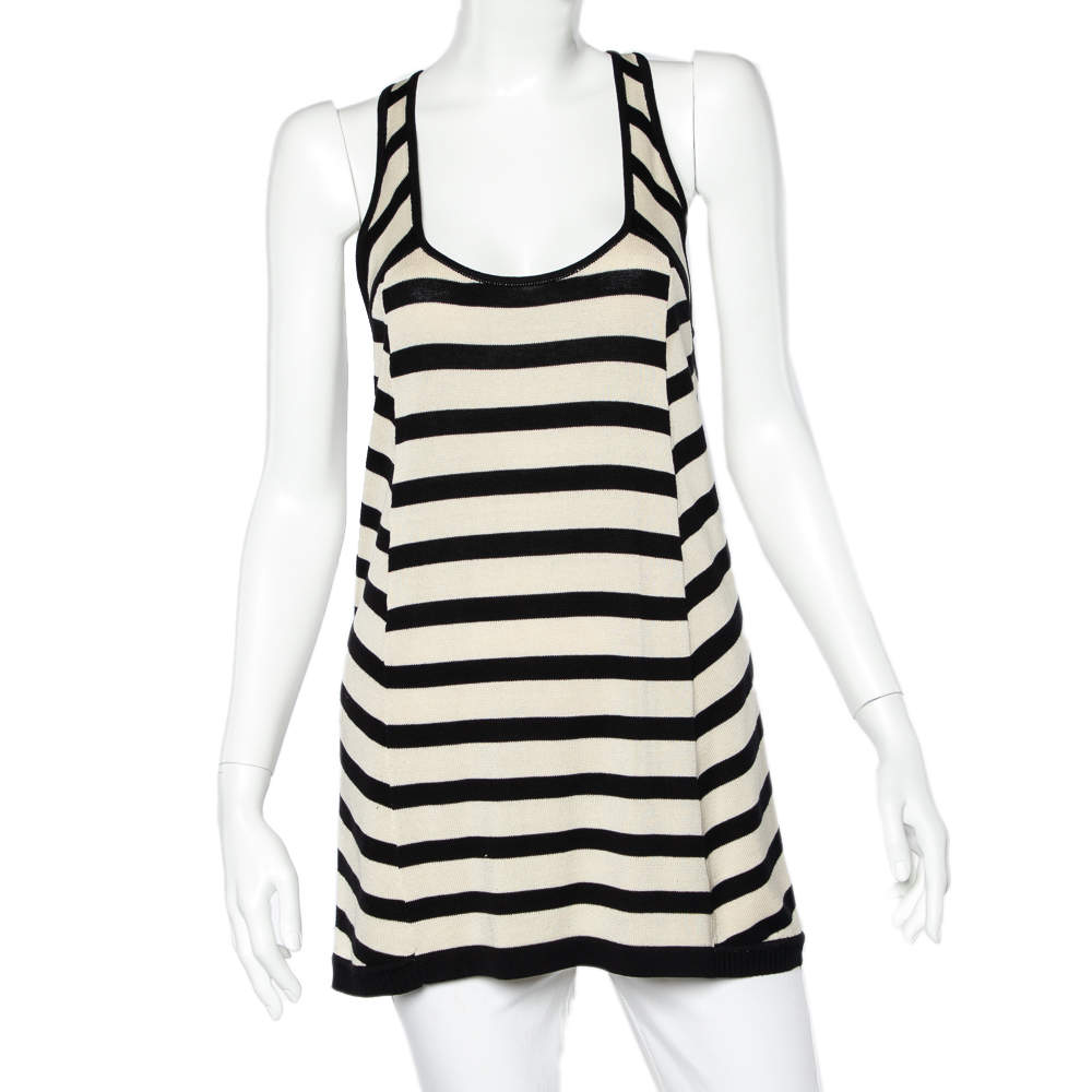 Diane Von Furstenberg Beige & Black Striped Knit Racer Back Tank Top S