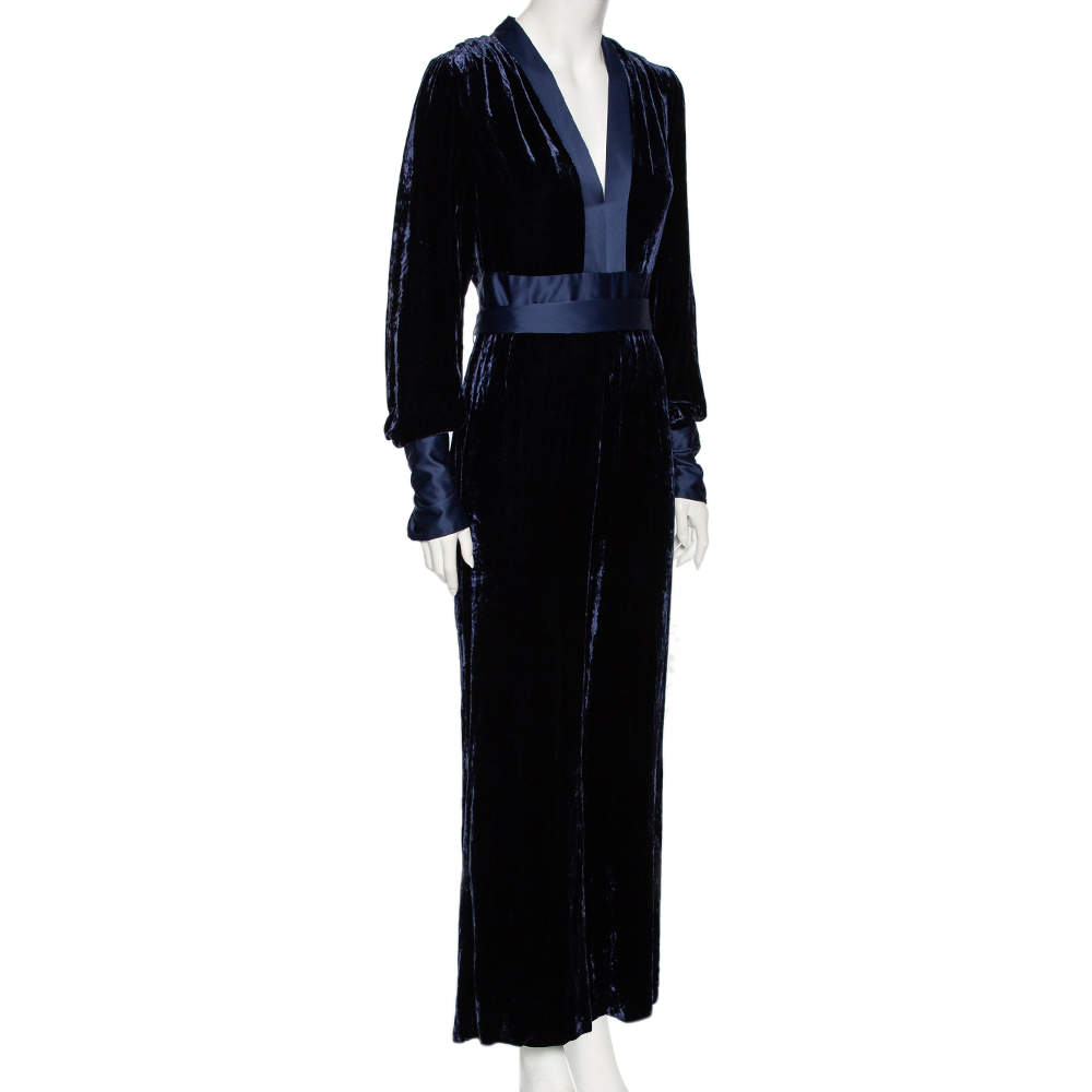 Diane Von Furstenberg Navy Blue Velvet Claude Satin Trimmed Jumpsuit M Diane Von Furstenberg TLC