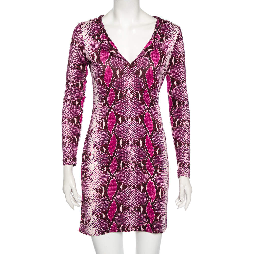 Diane von Furstenberg Purple Animal Print Silk Reina Long Sleeve Dress S