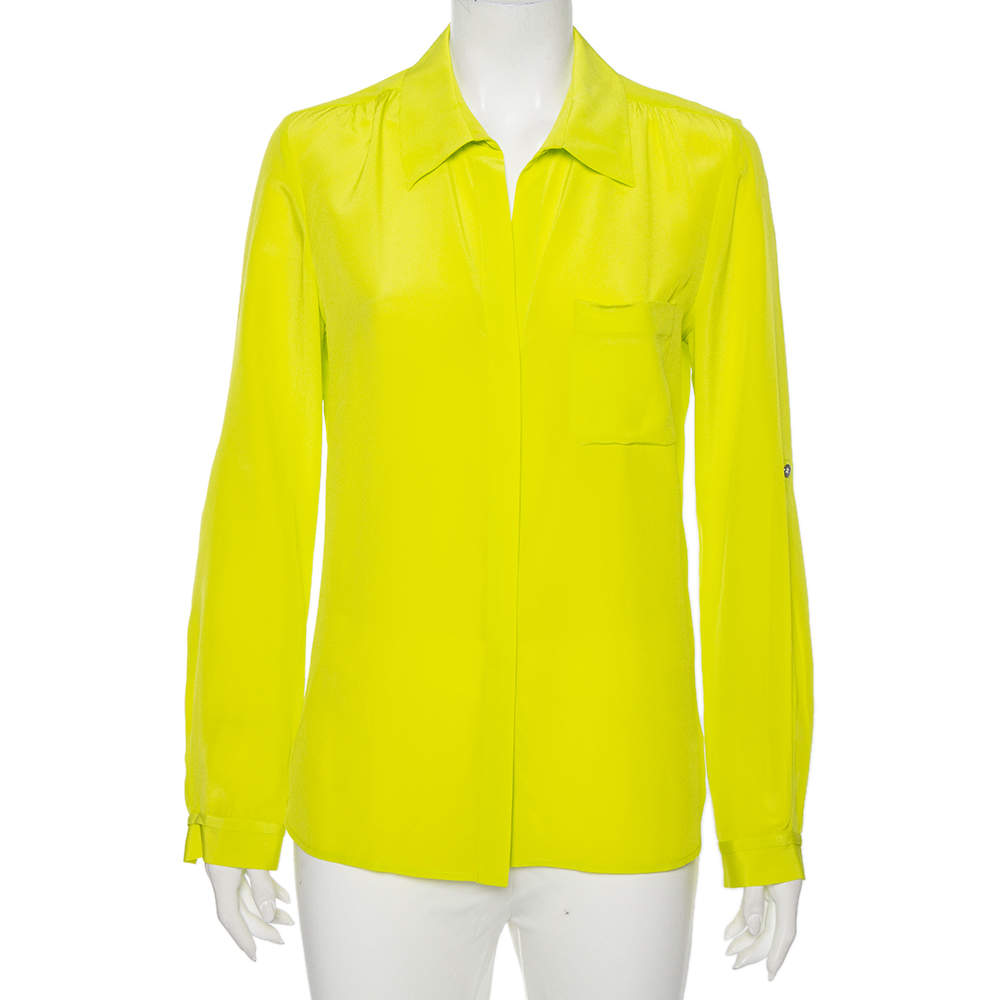 Pre Owned Diane Von Furstenberg Bright Green Silk Lorerlei Two Shirt M