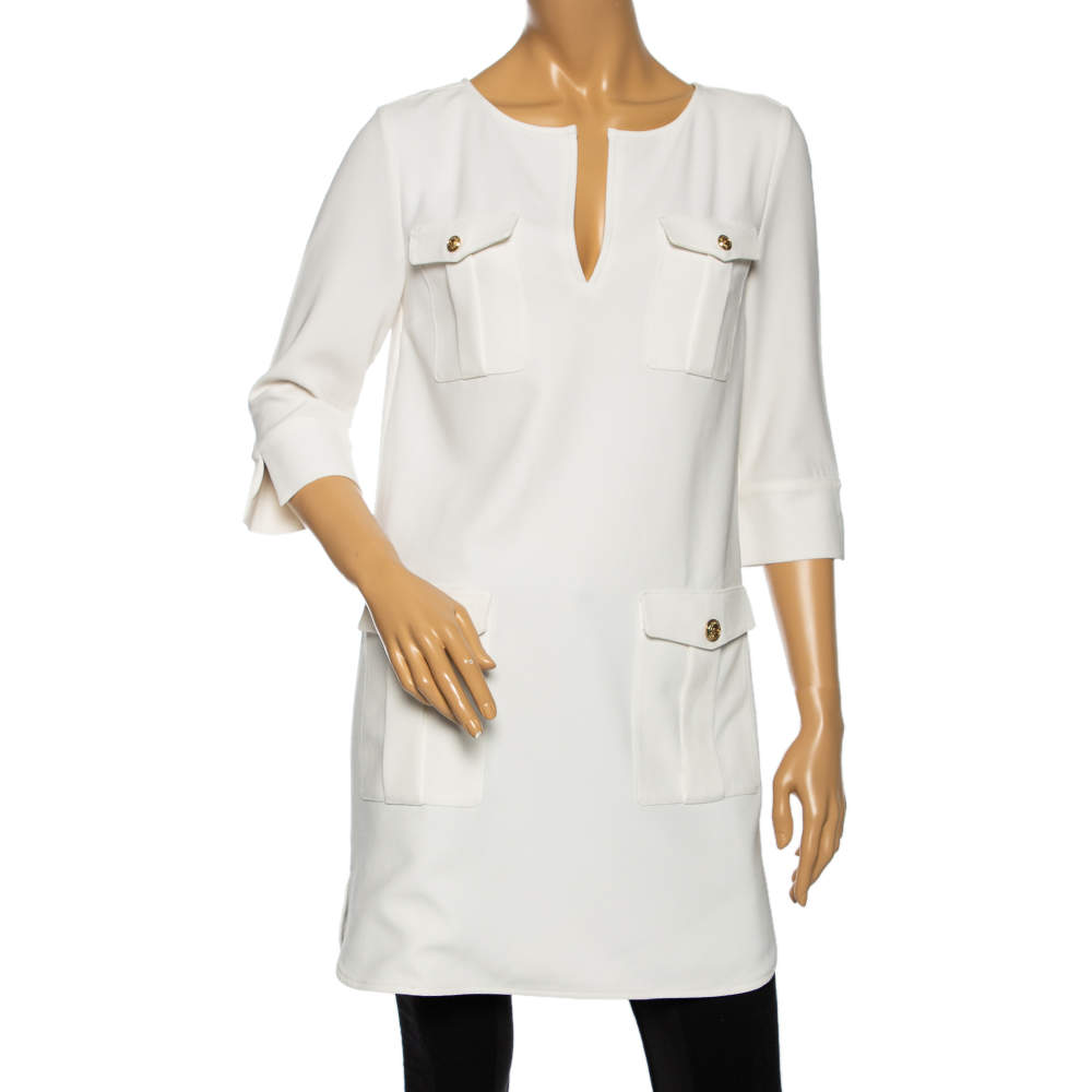 Pre Owned Diane von Furstenberg White Crepe Pocket Detail Agness Short Dress S