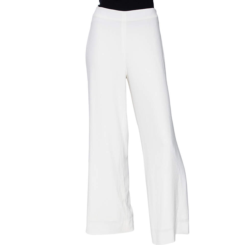 Pre Owned Diane von Furstenberg White Crepe Preston Wide Leg Pants M