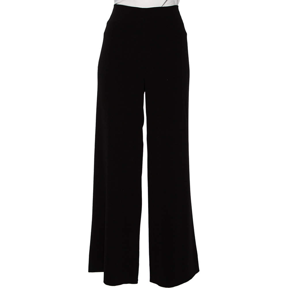 Pre Owned Diane von Furstenberg Black Crepe Preston Wide Leg Trousers L