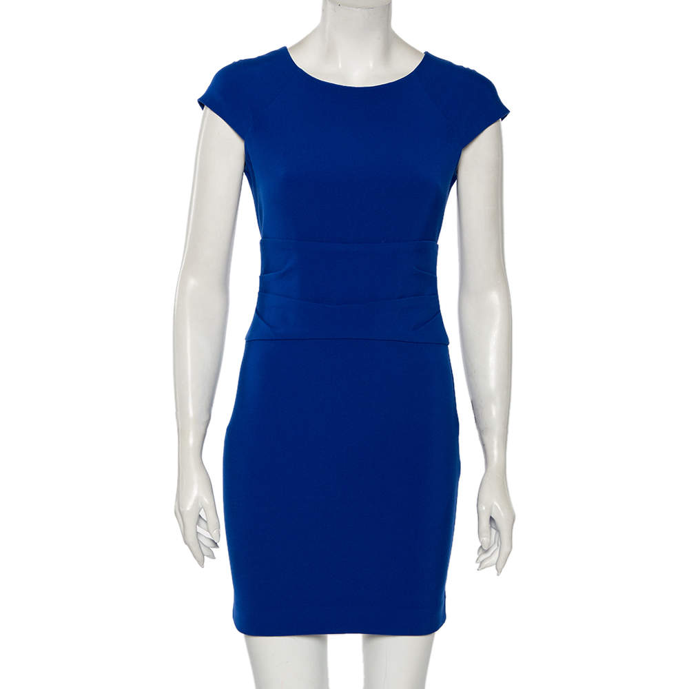 Pre Owned Diane Von Furstenberg Blue Knit Ruched Waist Detailed Dress S