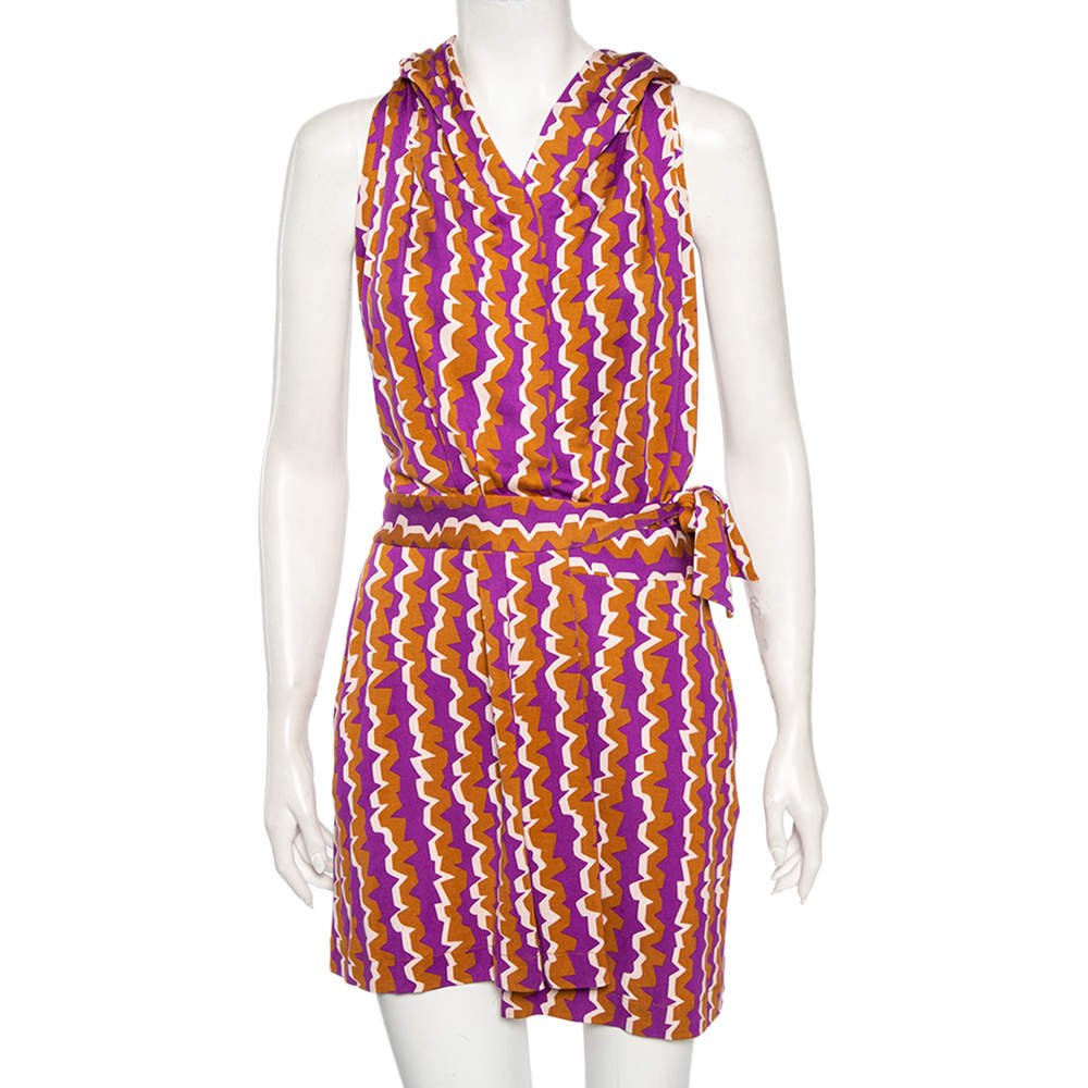 فستان ديان فون ف�رستنبيرغ ميلين حرير متعدد الألوان ملتف قصير مقاس صغير (سمول)