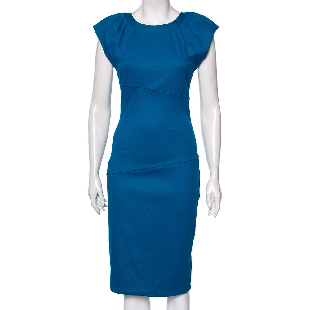 Diane Von Furstenberg Blue Wool Thane Gathered Detailed Dress S