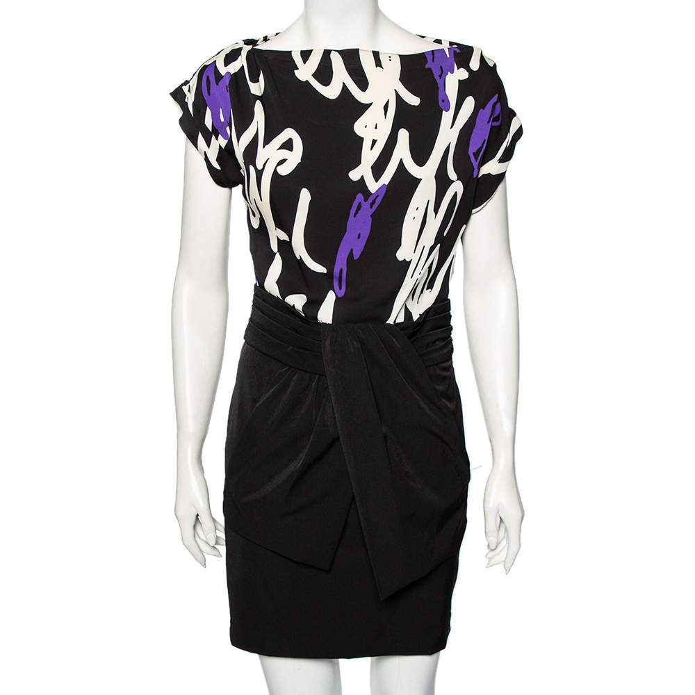 Pre Owned Diane von Furstenberg Multicolor Printed Silk And Synthetic Draped Harro Dress S