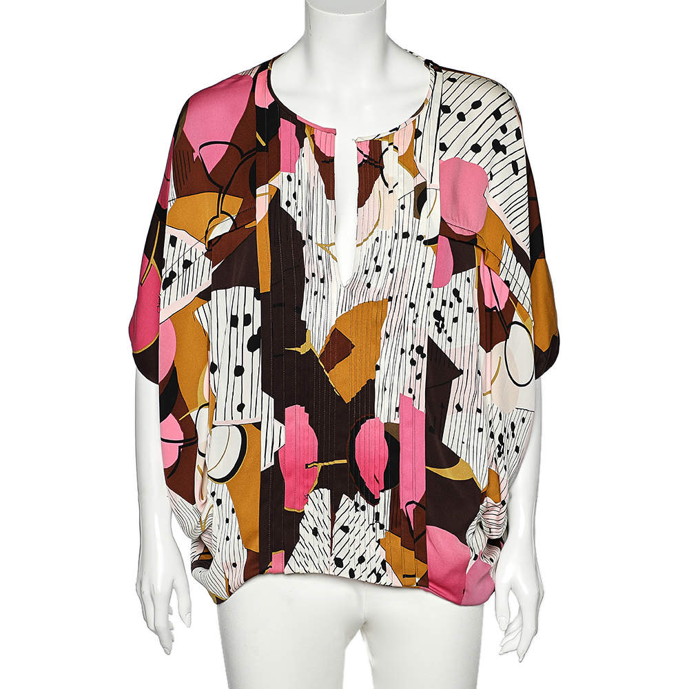 Pre Owned Diane von Furstenberg Multicolor Printed Silk Khalila Top L