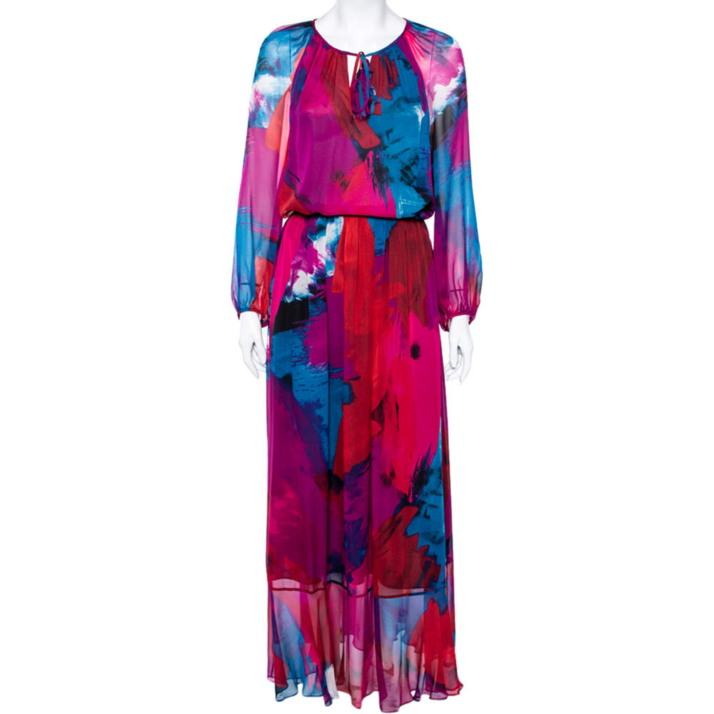 Pre Owned Diane von Furstenberg Multicolored Printed Silk Gathered Detail Saylor Blouse & Skirt Set