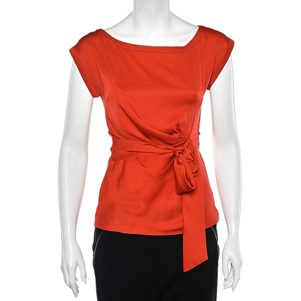 Pre Owned Diane von Furstenberg Orange Silk Della Top S