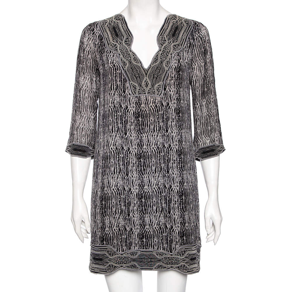 Diane von Furstenberg Monochrome Printed Silk Lexie Shift Dress S