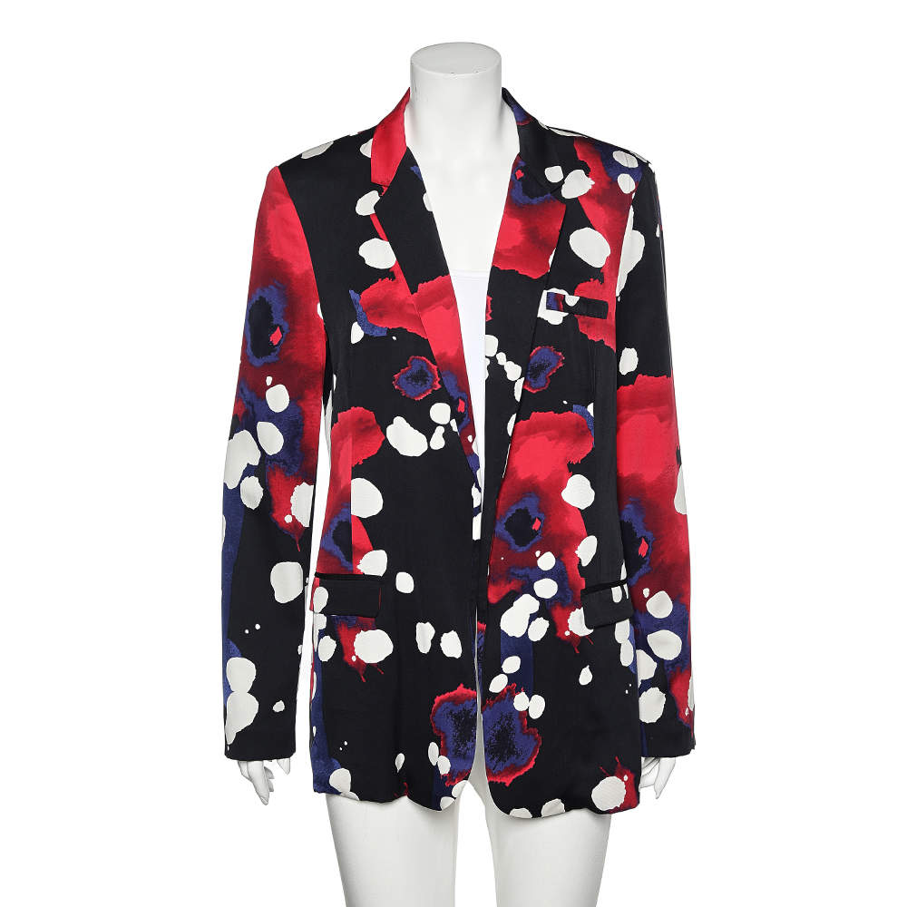 Pre Owned Diane Von Furstenberg Multicolored Printed Silk Vint Stretch Blazer XL