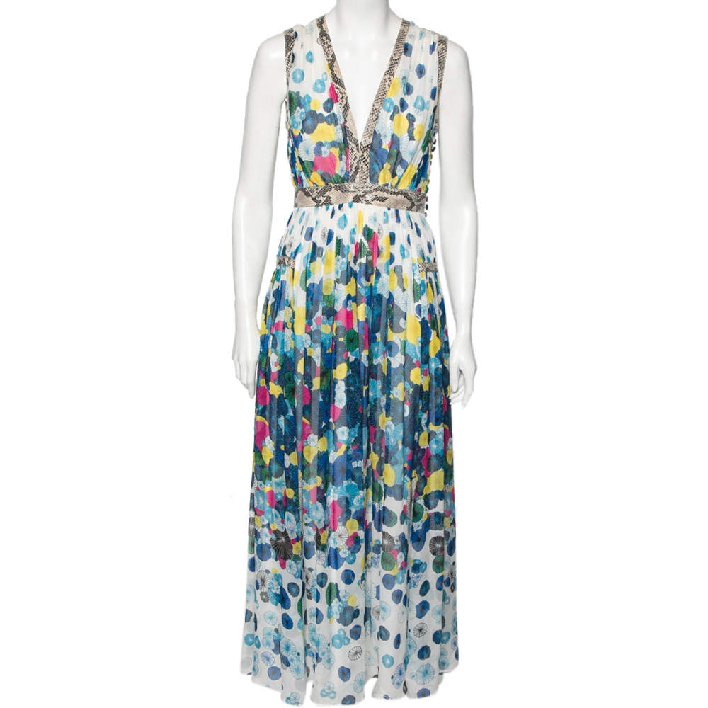 Pre Owned Diane Von Furstenberg Multicolored Printed Silk & Leather Trimmed Lelani Dress S