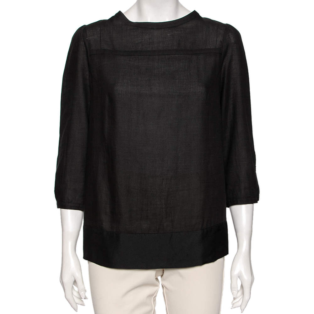 Pre Owned Diane von Furstenberg Black Cotton & Wool Elsie Top L
