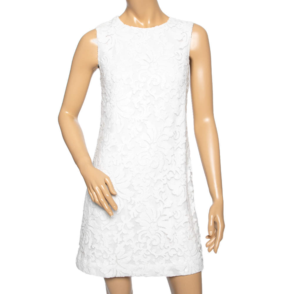 Pre Owned Diane von Furstenberg White Sequin Embellished Lace Kaleb Dress S