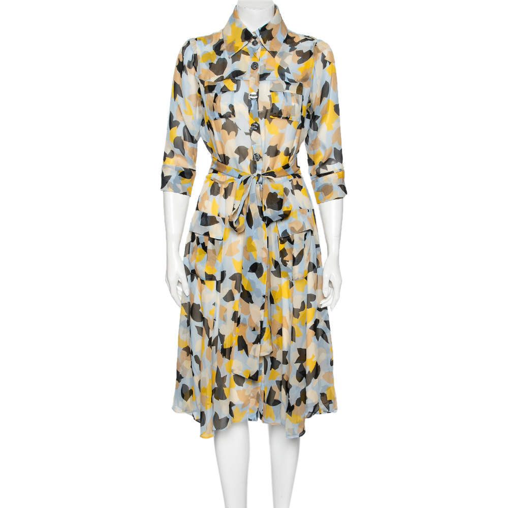 Pre Owned Diane Von Furstenberg Multicolored Printed Silk Hillevi Shirt Dress M