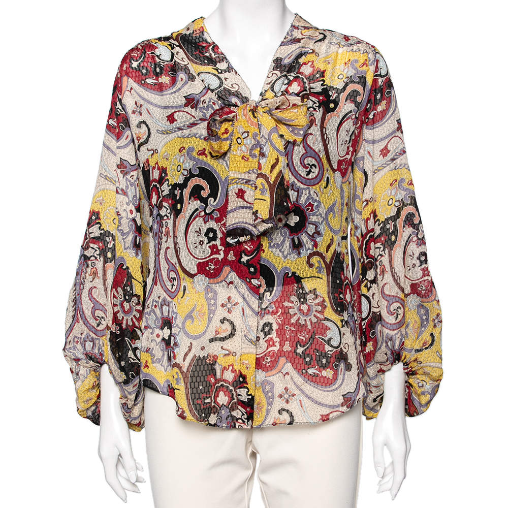 Pre Owned Diane Von Furstenberg Multicolor Printed Silk Neck Tie Tenner Shirt M