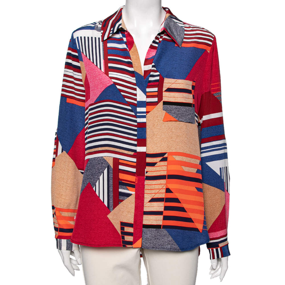 Pre Owned Diane Von Furstenberg Multicolor Abstract Printed Silk Top M