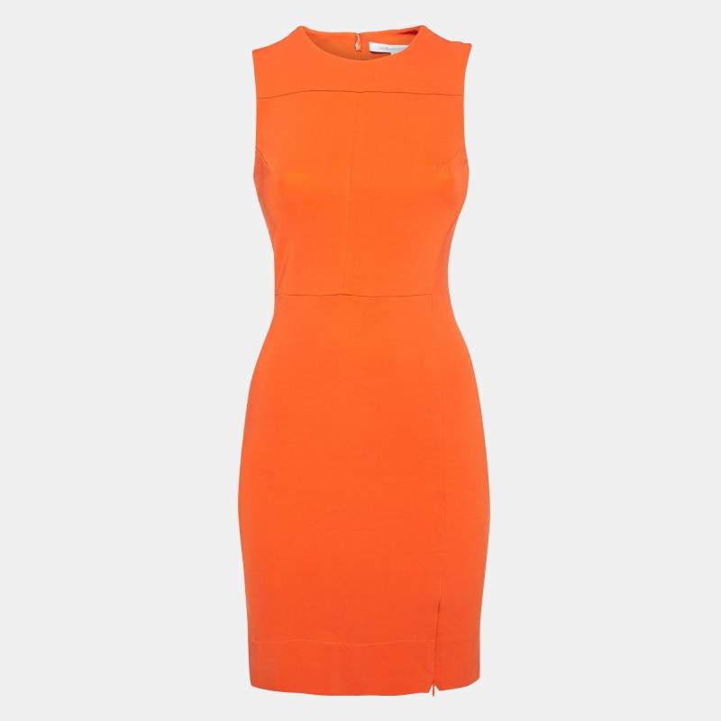 Pre Owned Diane von Furstenberg Orange Stretch Knit Reona Sheath Dress S