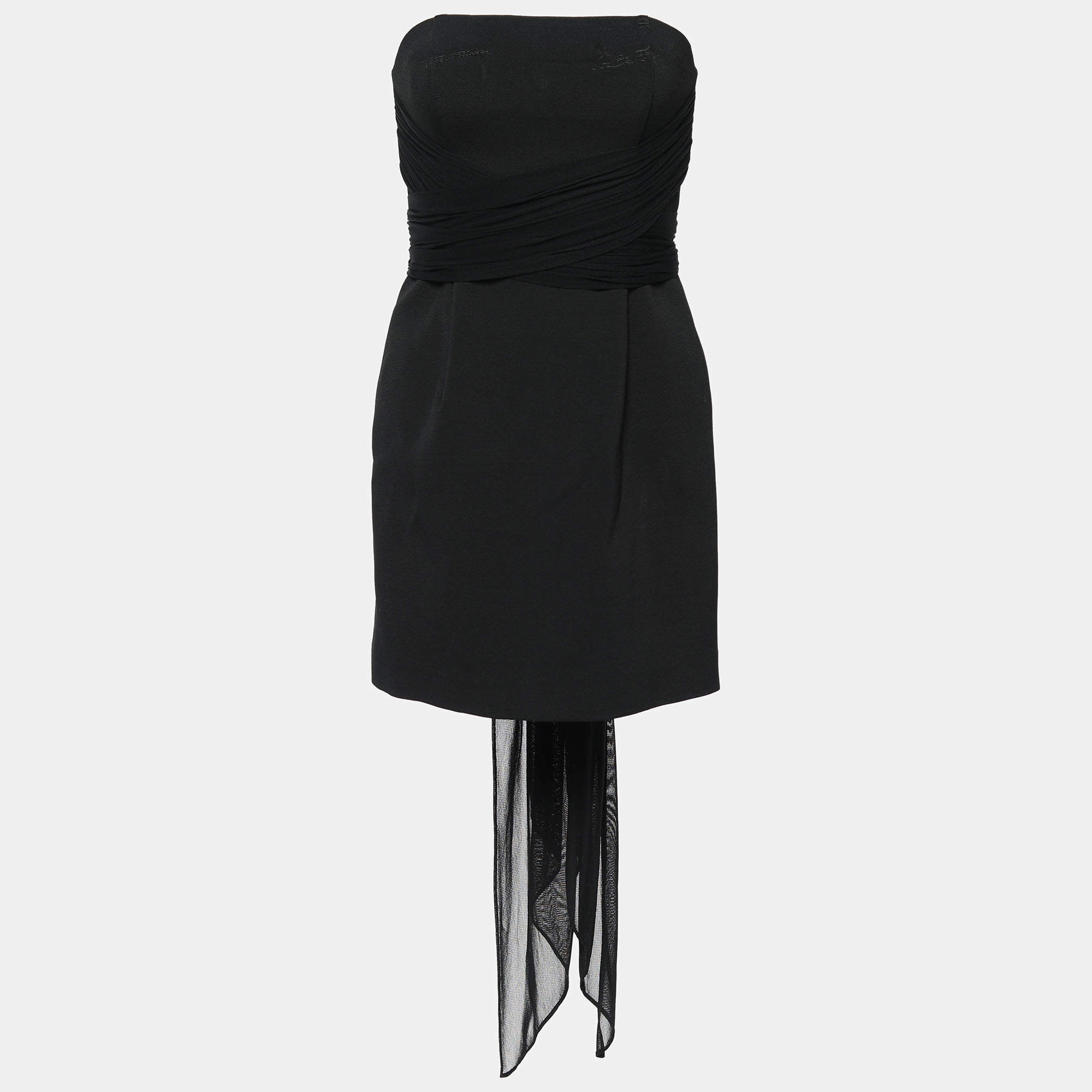 Pre Owned Diane Von Furstenberg Black Stretch Knit Structured Sash Mini Dress S