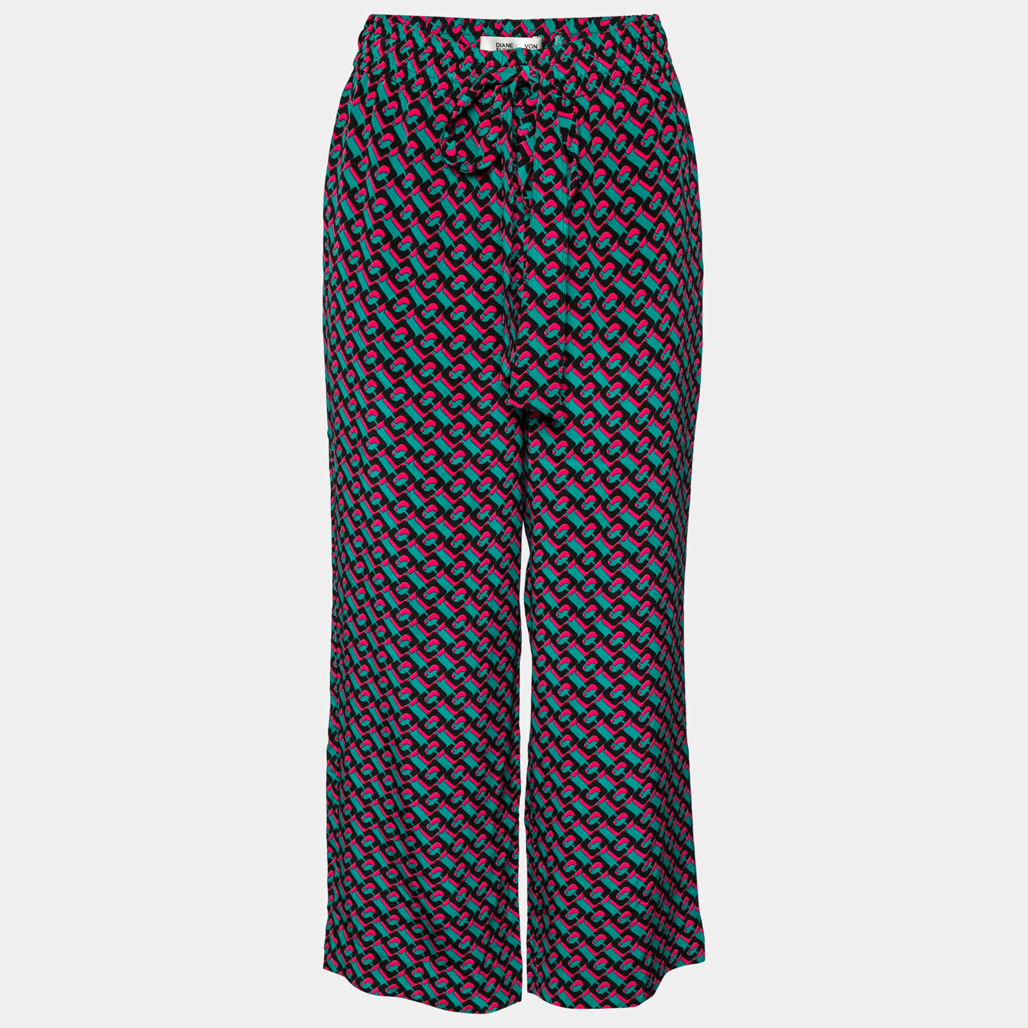 Pre Owned Diane Von Furstenberg Multicolor Chain Printed Silk Denise Pants M