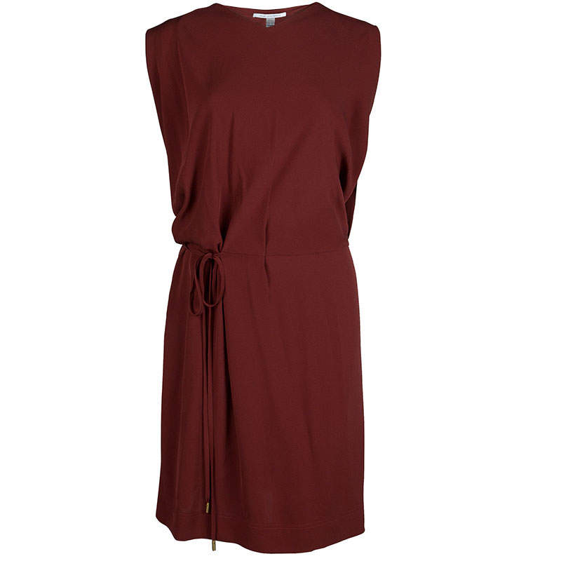 Pre Owned Diane Von Furstenberg Brick Red Silk Teresia Drop Waist Dress S