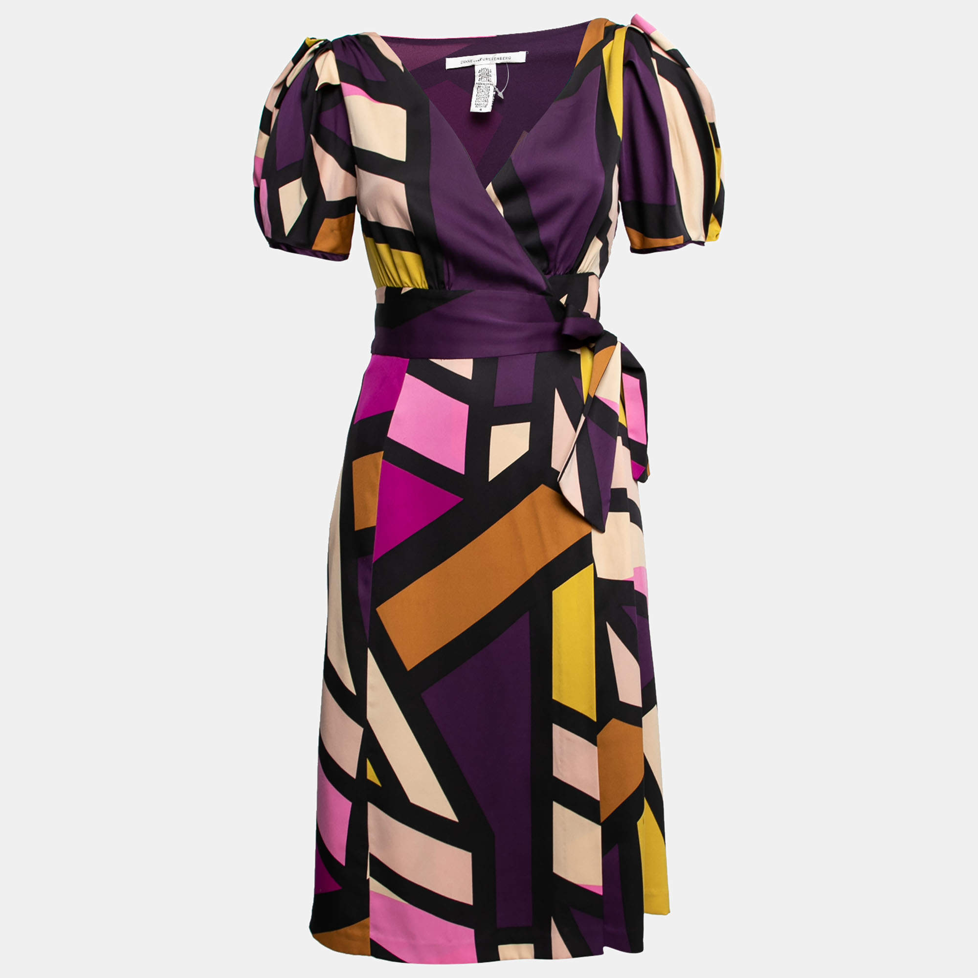 Pre Owned Diane Von Furstenberg Multicolor Printed Silk Artie Wrap Dress S