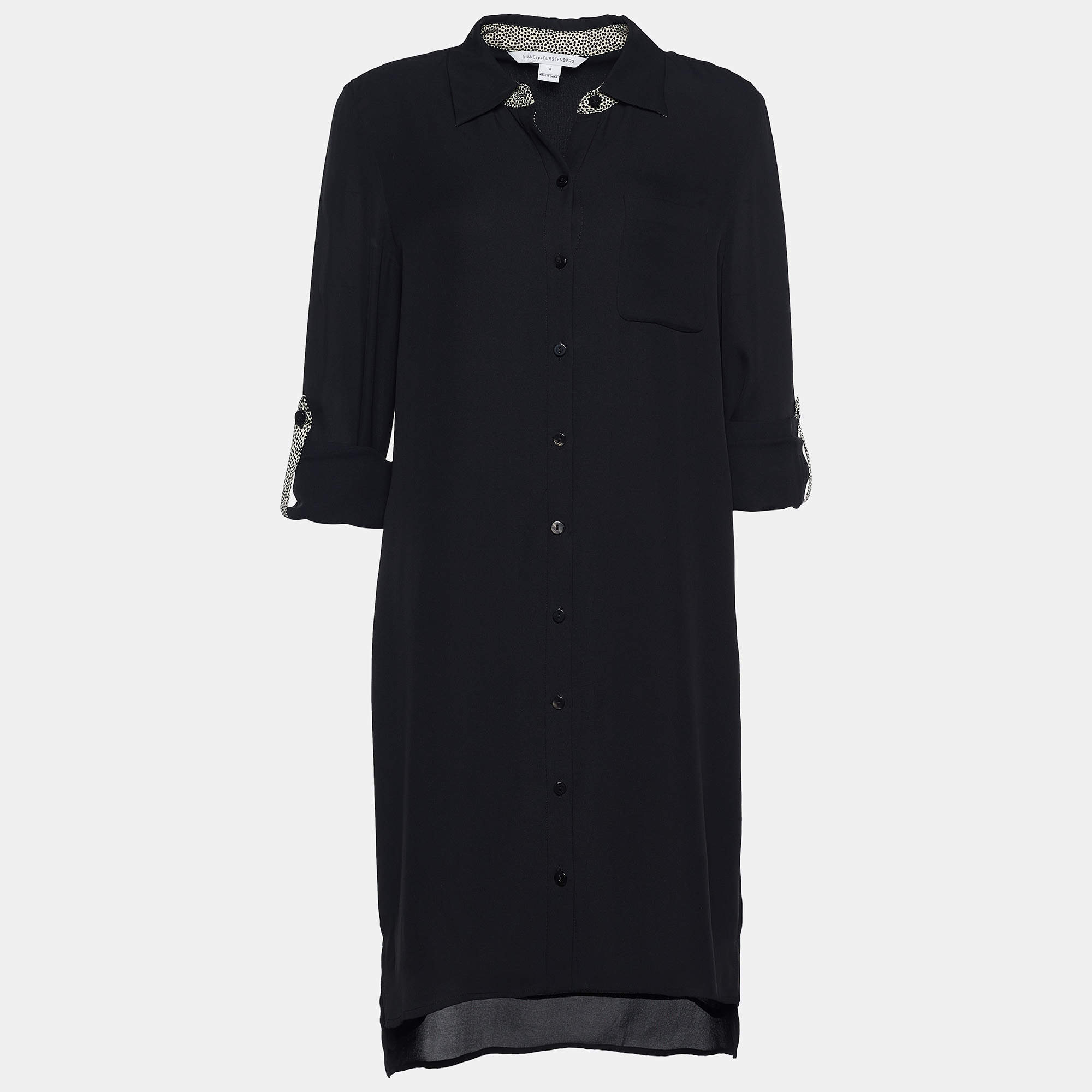 Pre Owned Diane von Furstenberg Black Silk Prita Shirt Dress M