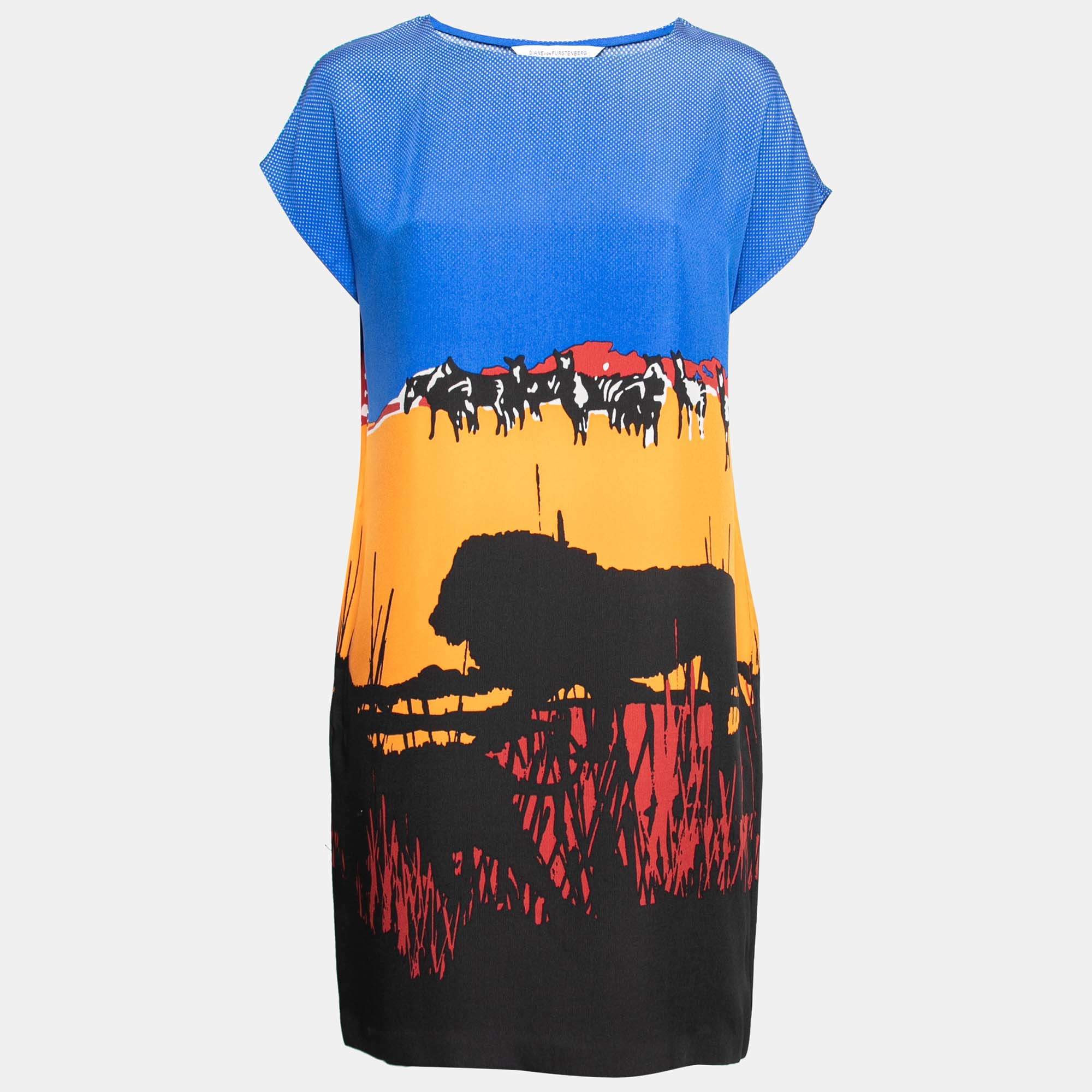Pre Owned Diane von Furstenberg Multicolor Lion Landscape Print Harriet Dress XS