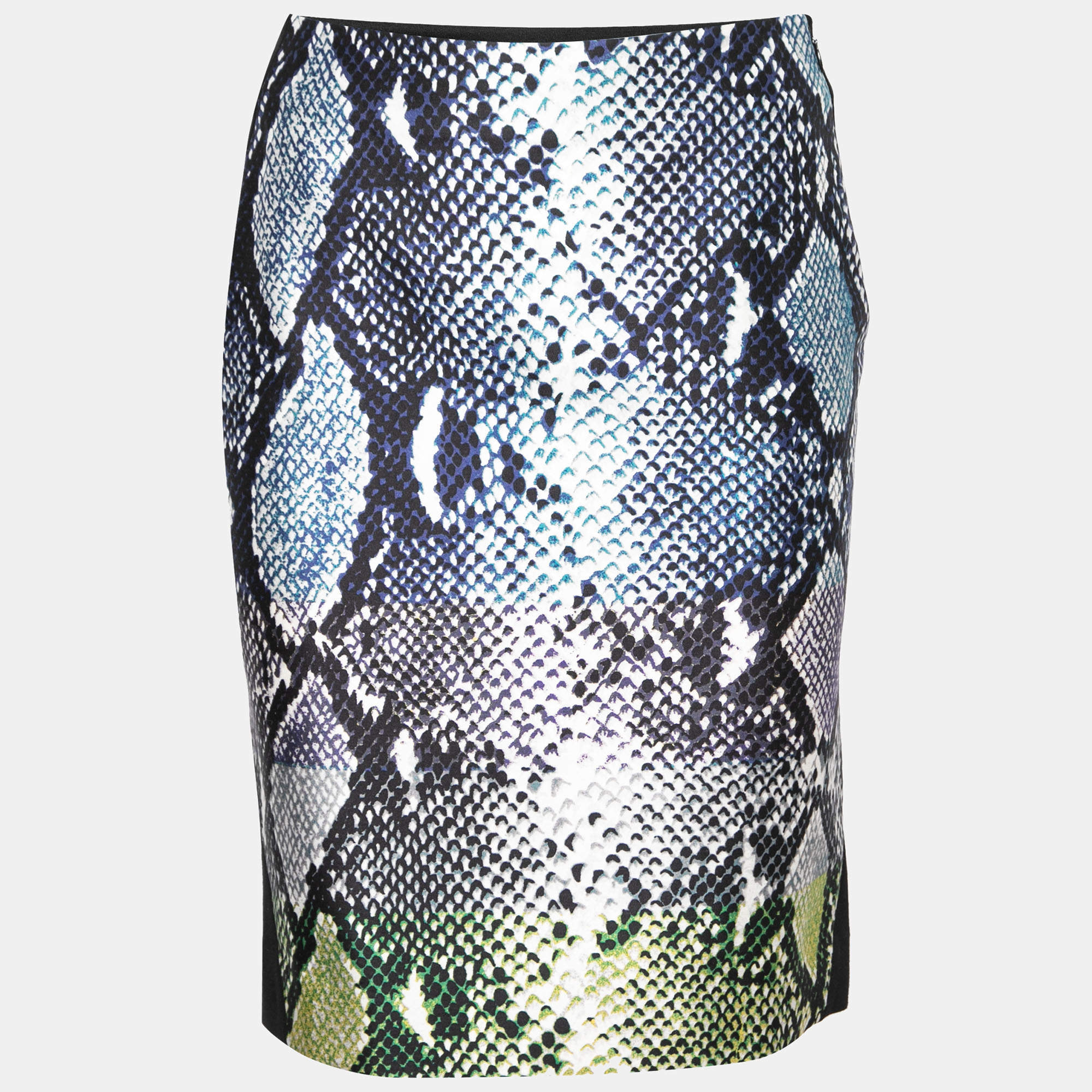 Diane von Furstenberg Black Python Print Silk & Wool Mae Mikado Skirt M