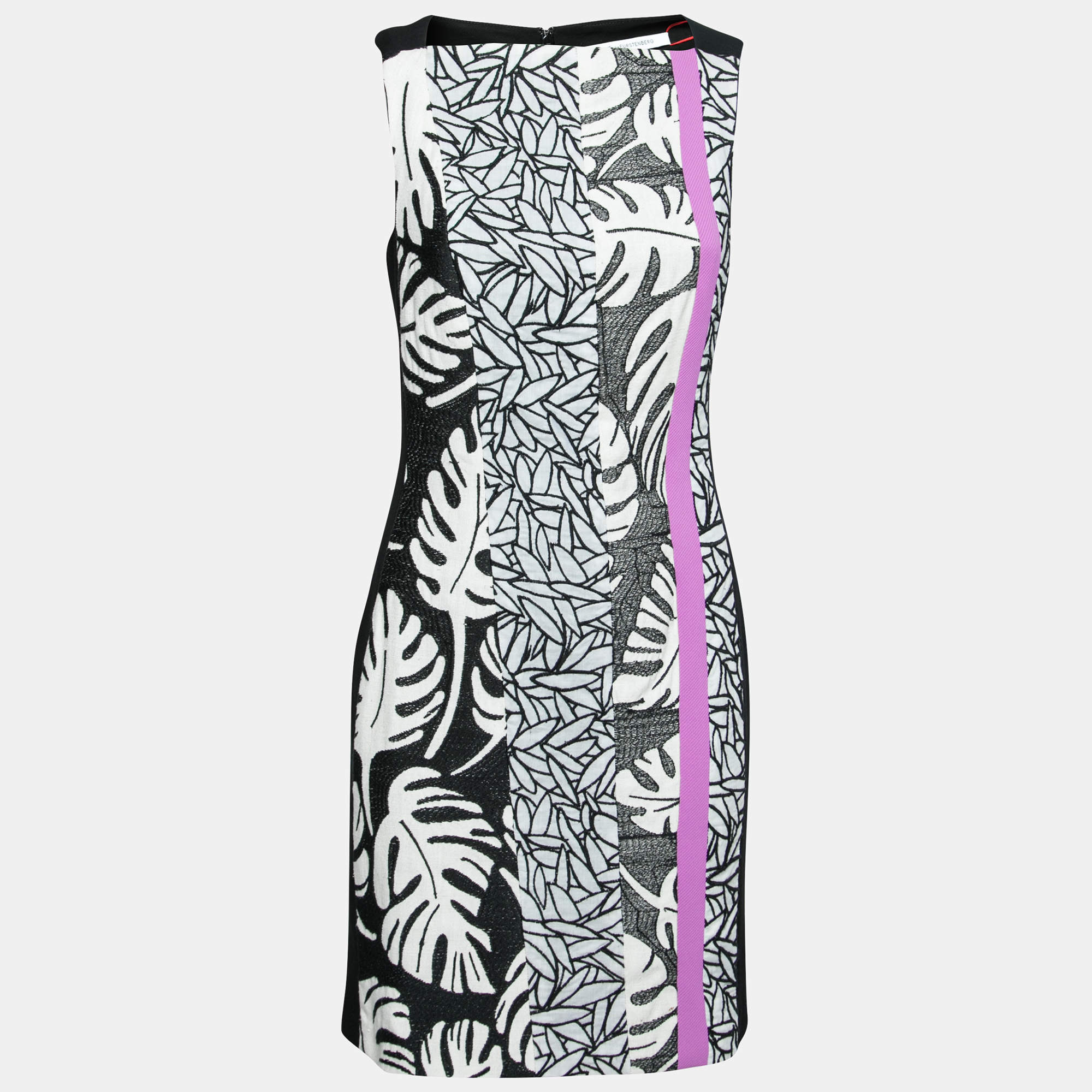 Pre Owned Diane von Furstenberg Black Knit Embroidered Sleeveless Dress M