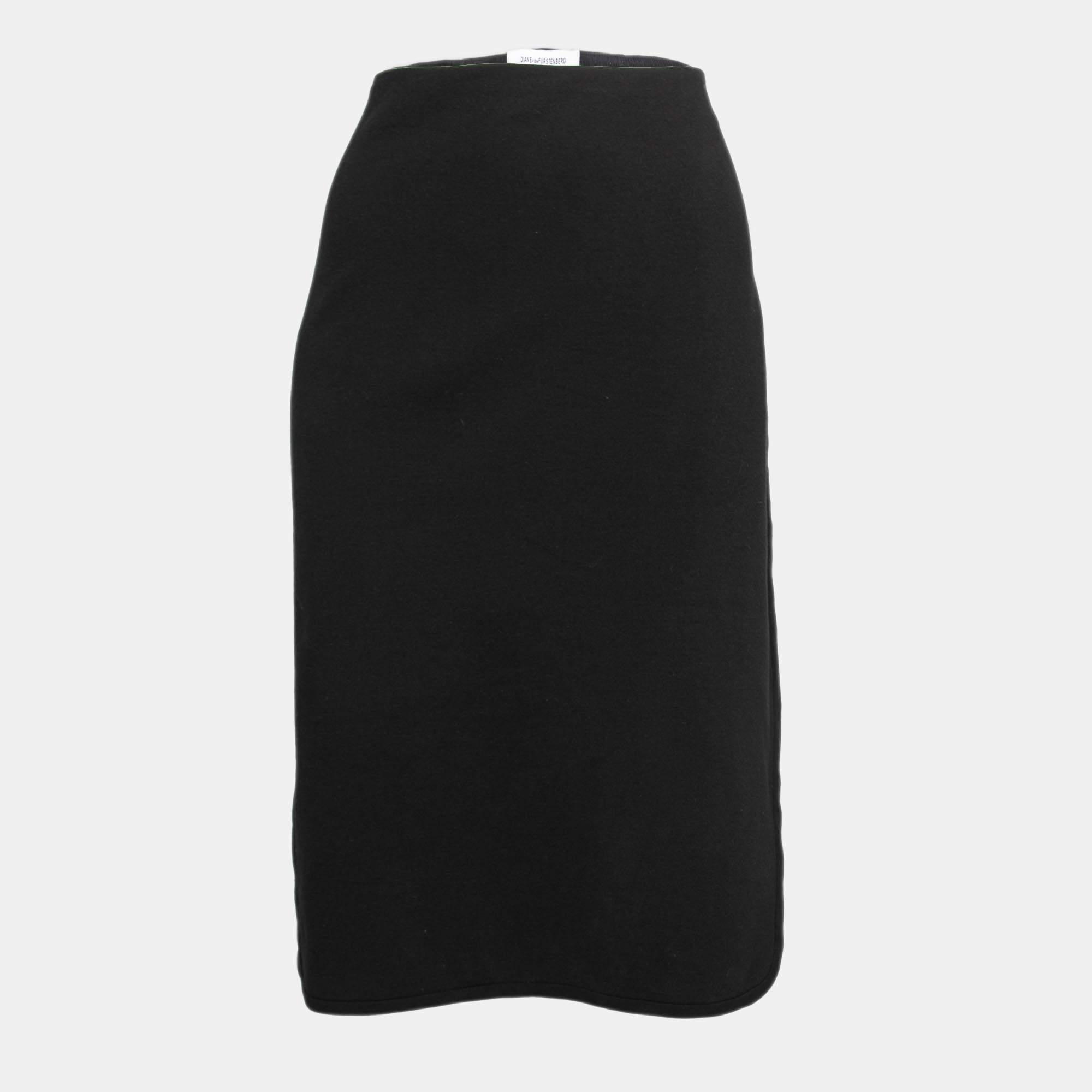 Pre Owned Diane Von Furstenberg Black Knit Side Zipped Skirt L