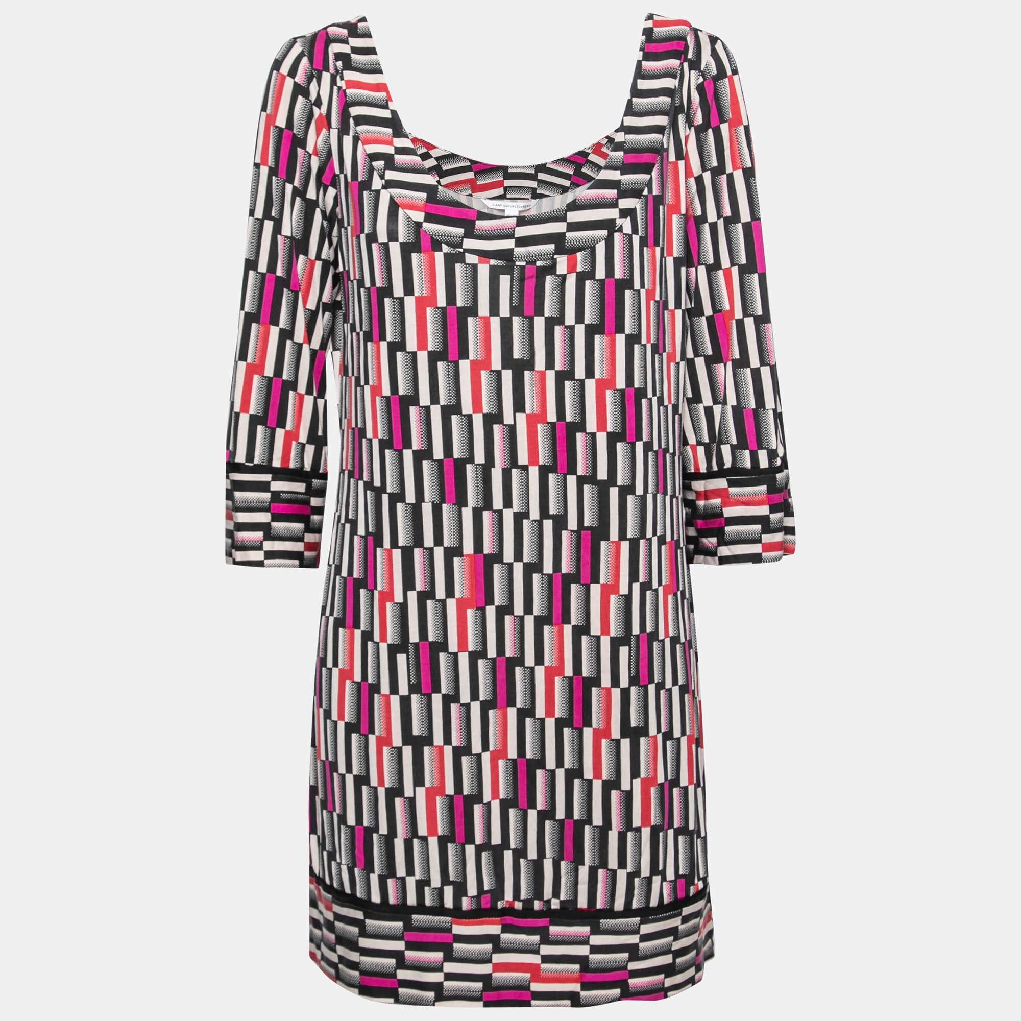 Pre Owned Diane von Furstenberg Multicolor Printed Silk Long Sleeve Dress XL