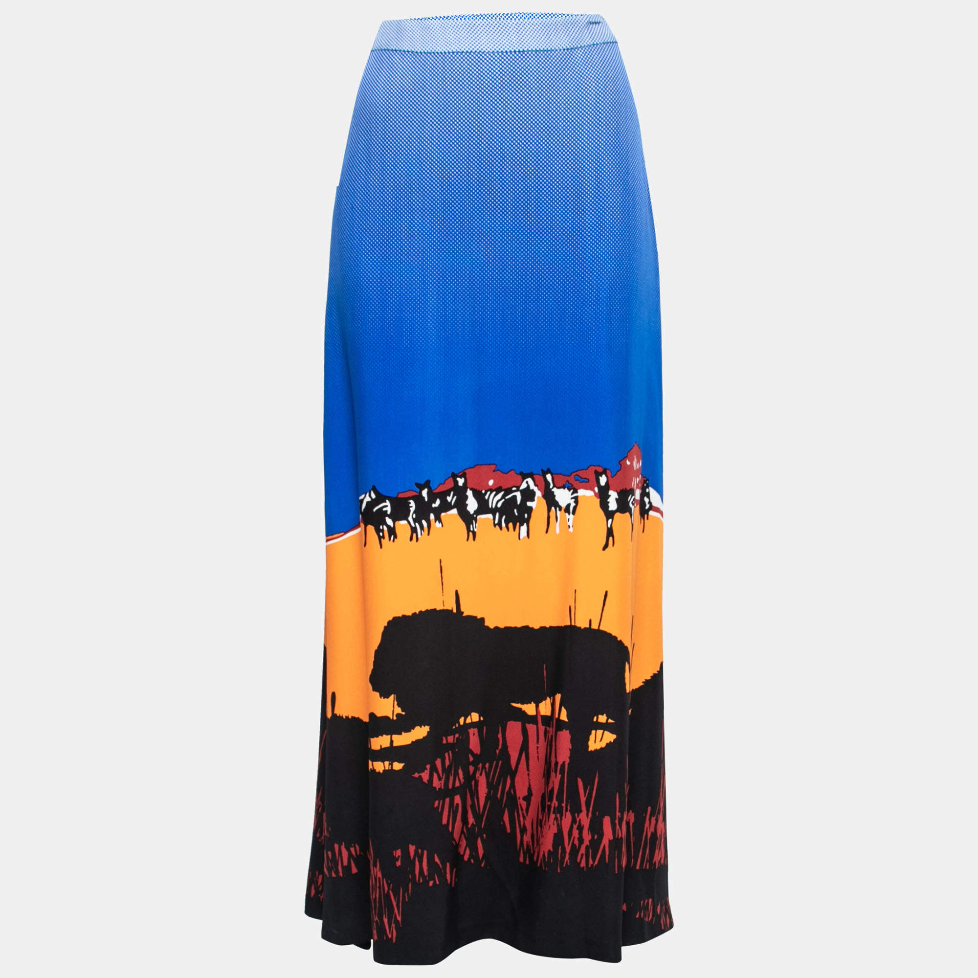Pre Owned Diane Von Furstenberg Multicolor Lion Landscape Print Silk & Crepe Maxi Skirt M