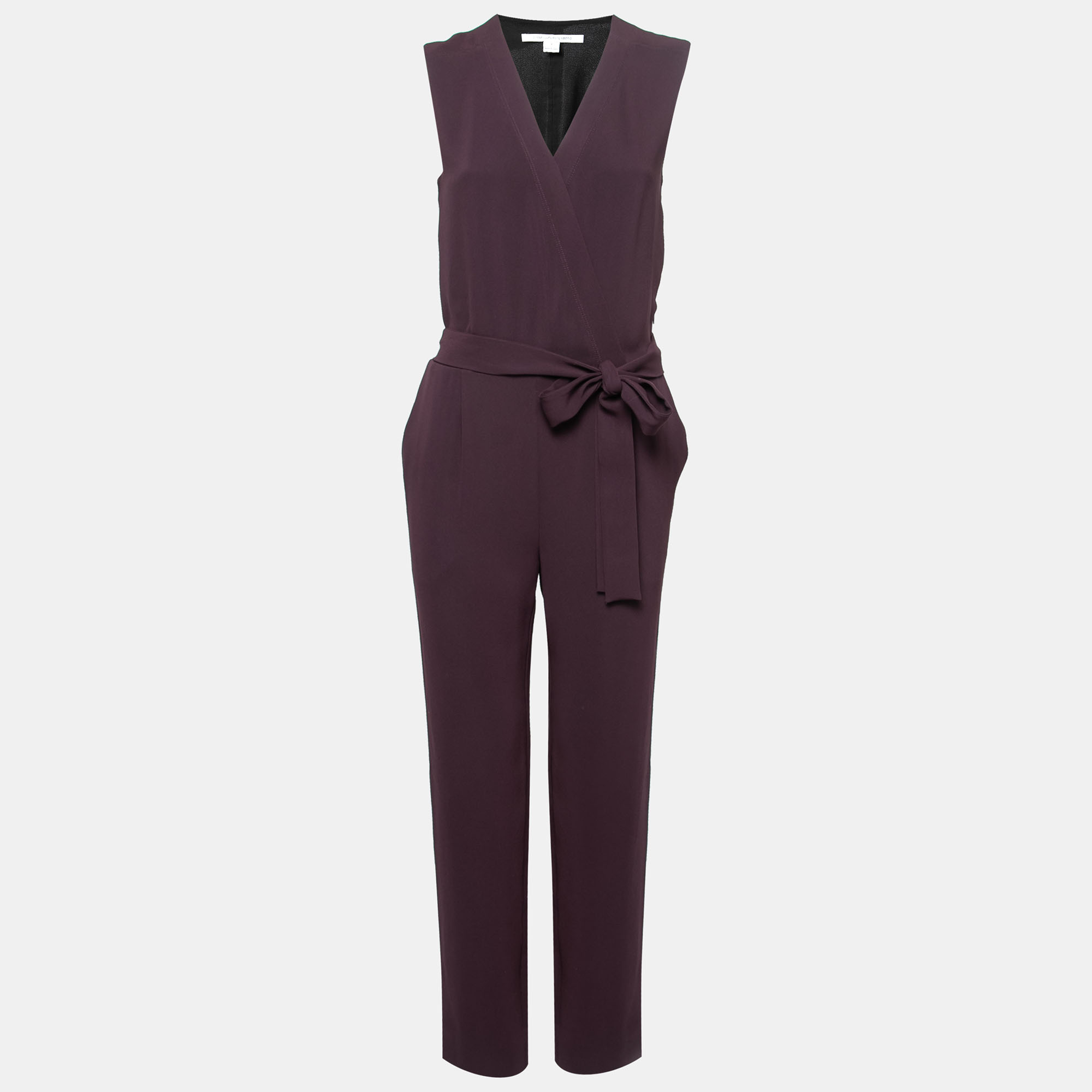 Diane von Furstenberg Plum Crepe Sleeveless Jumpsuit S