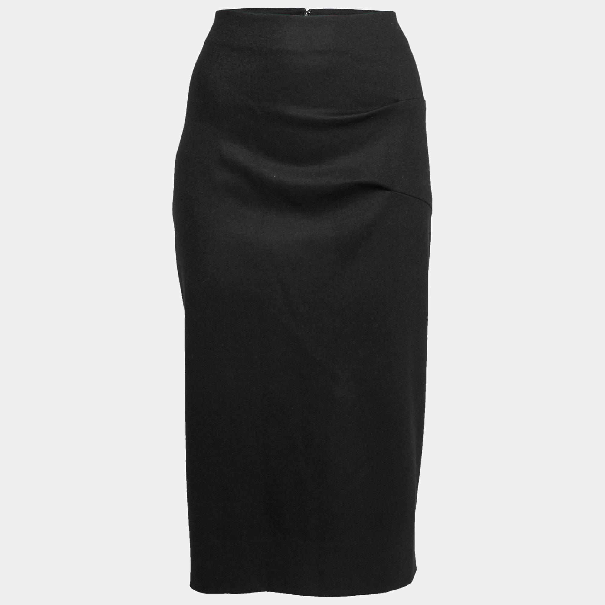 Pre Owned Diane von Furstenberg Black Stretch-Wool Pencil Skirt L