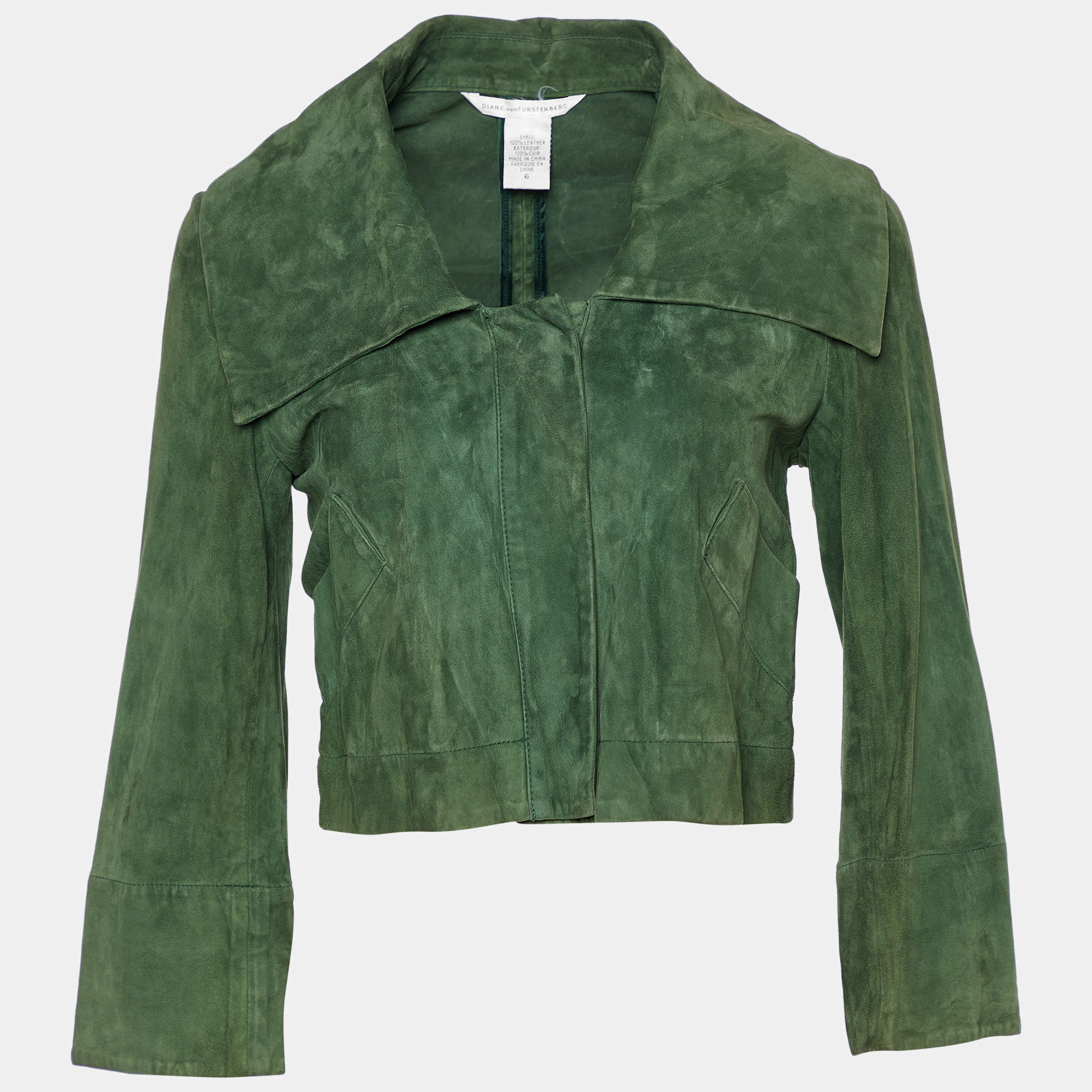 Diane Von Furstenberg Green Suede Cropped Silas Jacket M