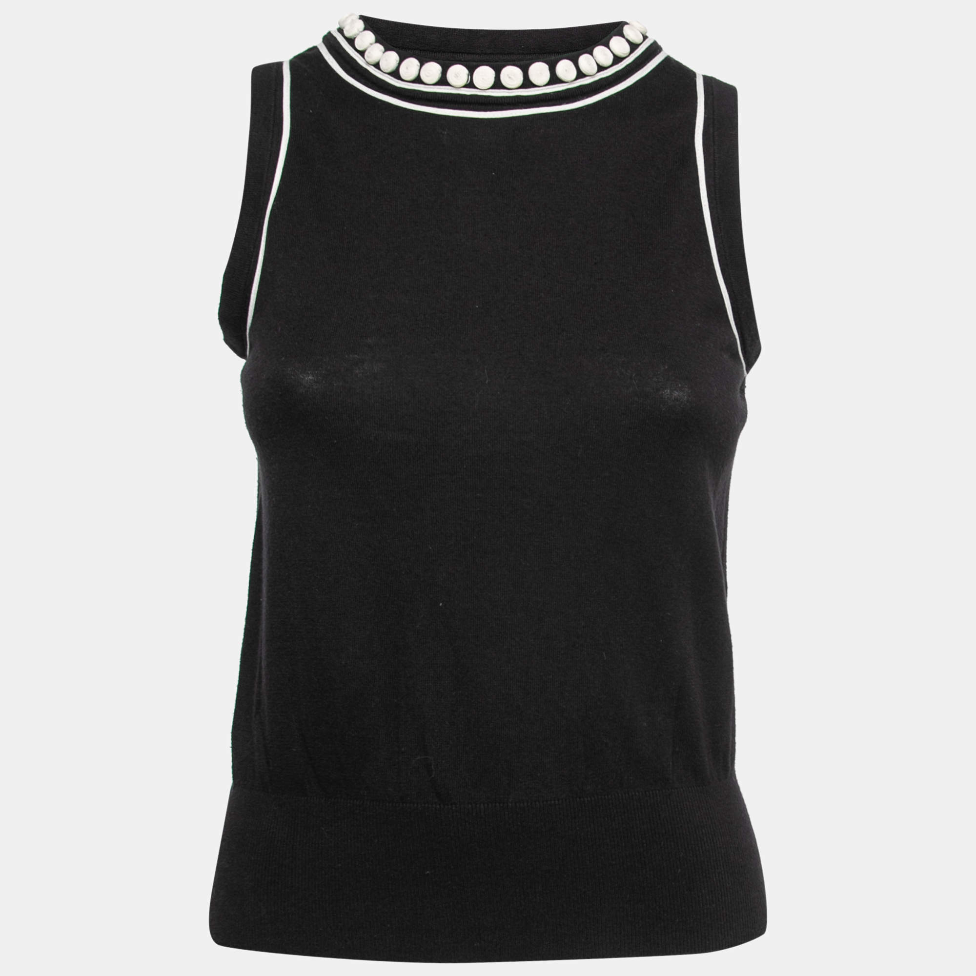 Pre Owned Diane Von Furstenberg Black Knit Embroidered Top M