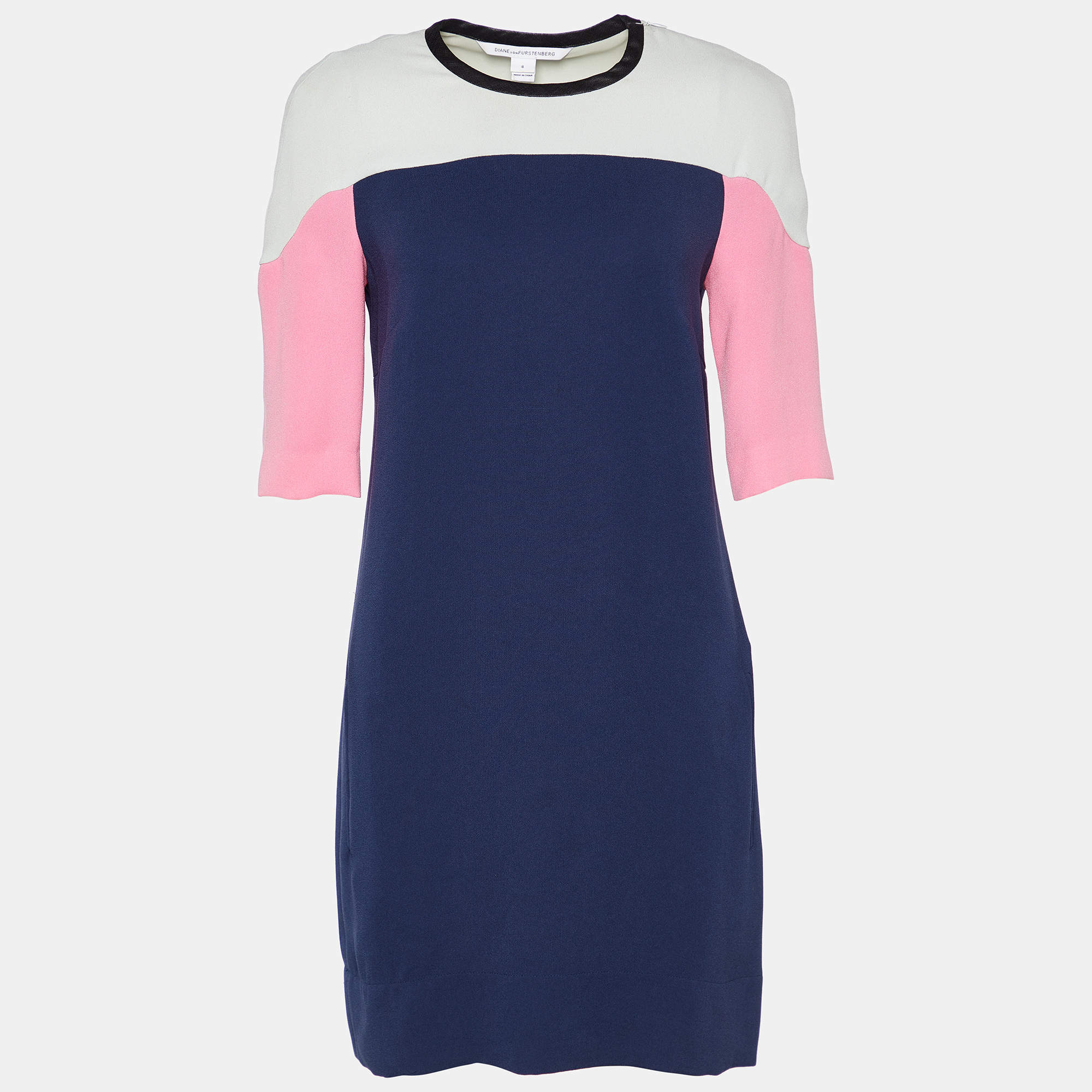 Diane Von Furstenberg Color Block Crepe Yumi Shift Dress M