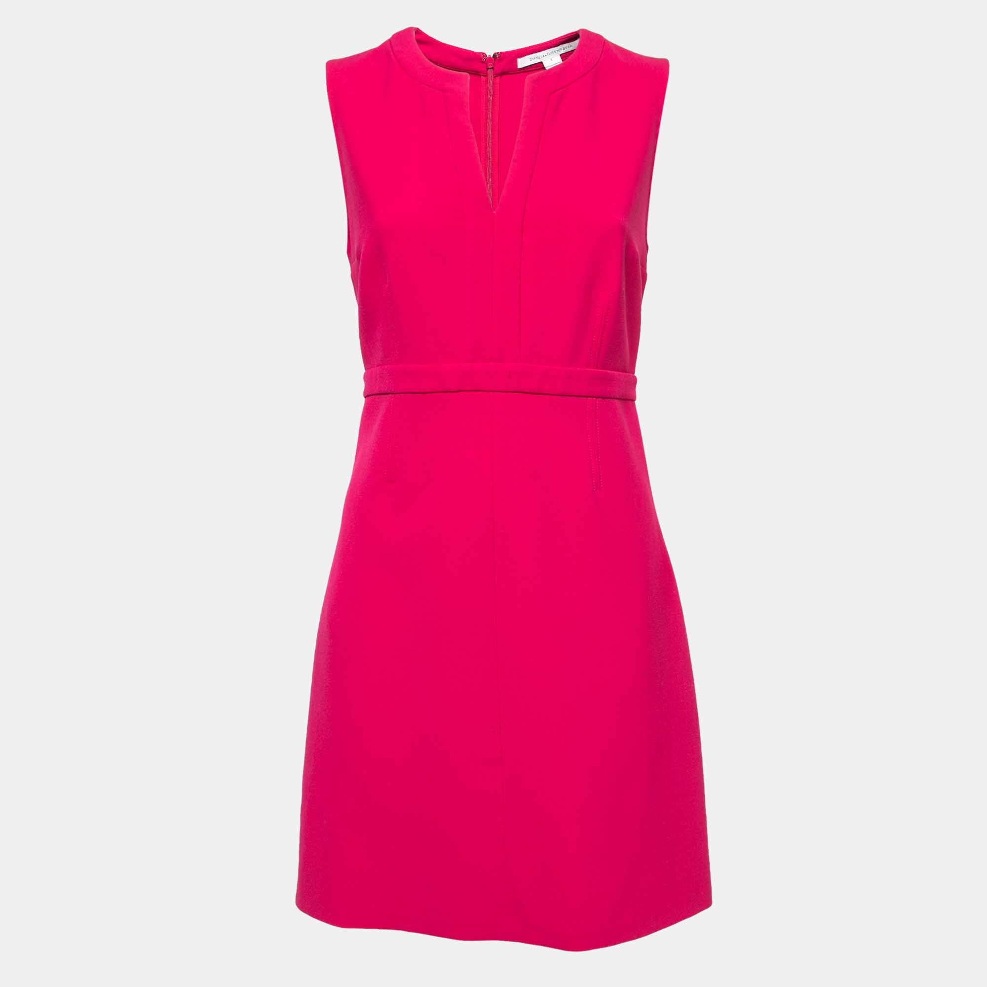 Pre Owned Diane Von Furstenberg Pink Knit V-Neck Midi Dress S