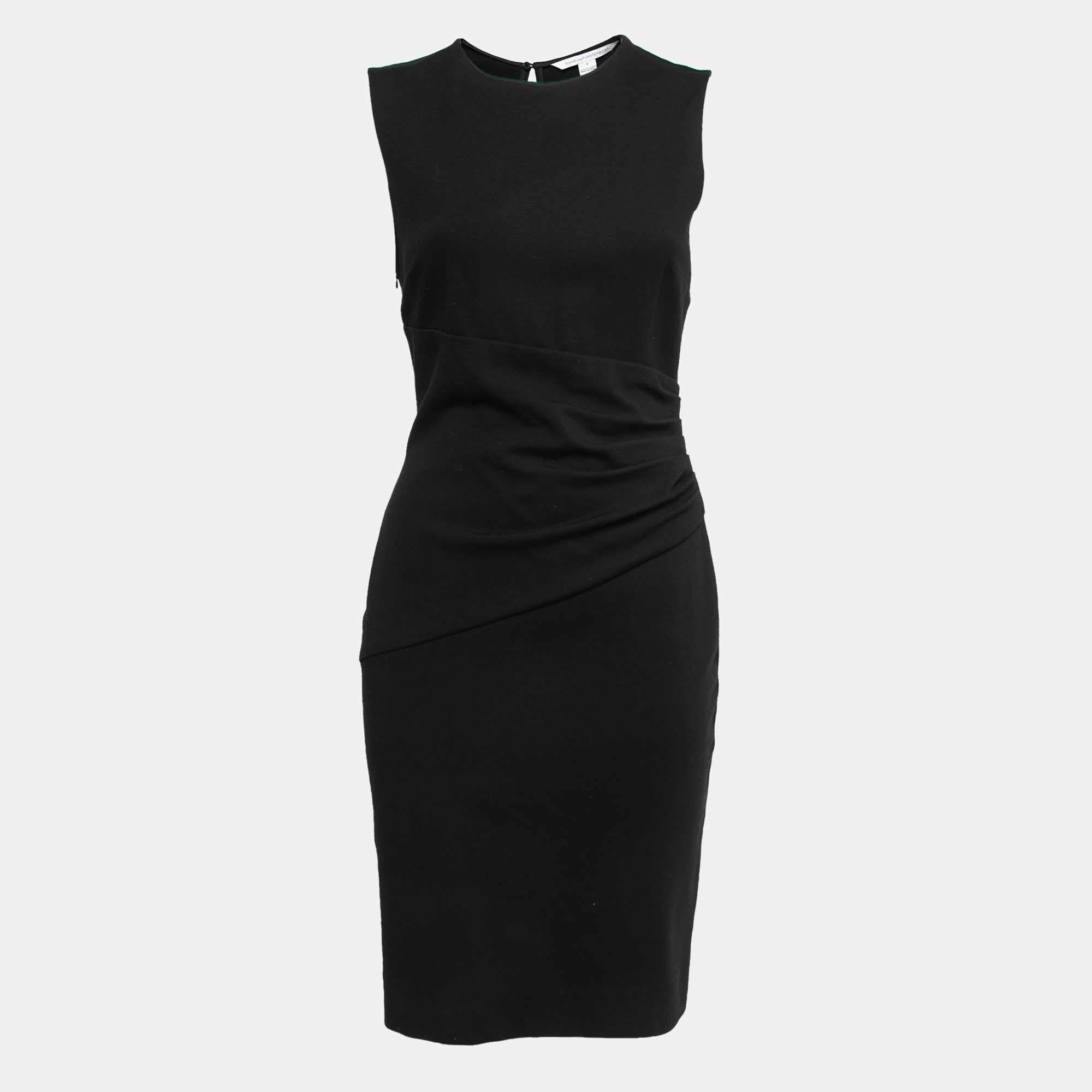 مملوكة مسبقًا Diane Von Furstenberg Black Jersey Ruched Midi Dress S